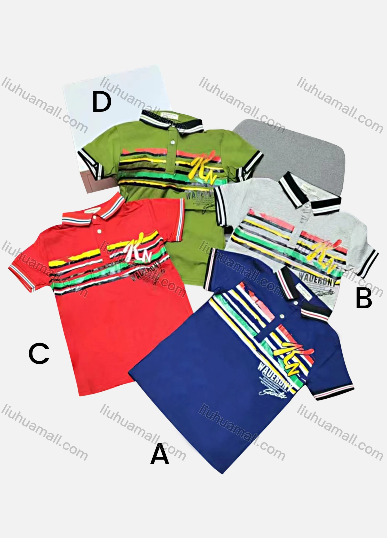 Wholesale Boys Casual Short Sleeve Striped Letter Graphic Button Front Polo Shirts - Liuhuamall