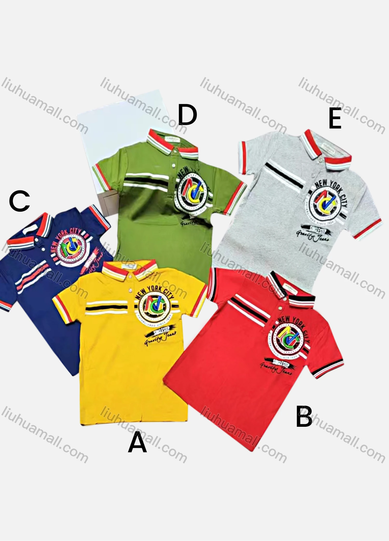 Wholesale Boys Casual Short Sleeve Embroidery Letter Striped Button Front Polo Shirts - Liuhuamall