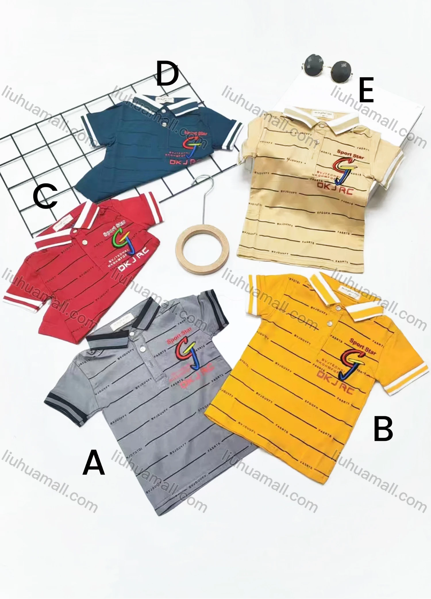 Wholesale Boys Casual Short Sleeve Embroidery Letter Striped Button Front Polo Shirts - Liuhuamall