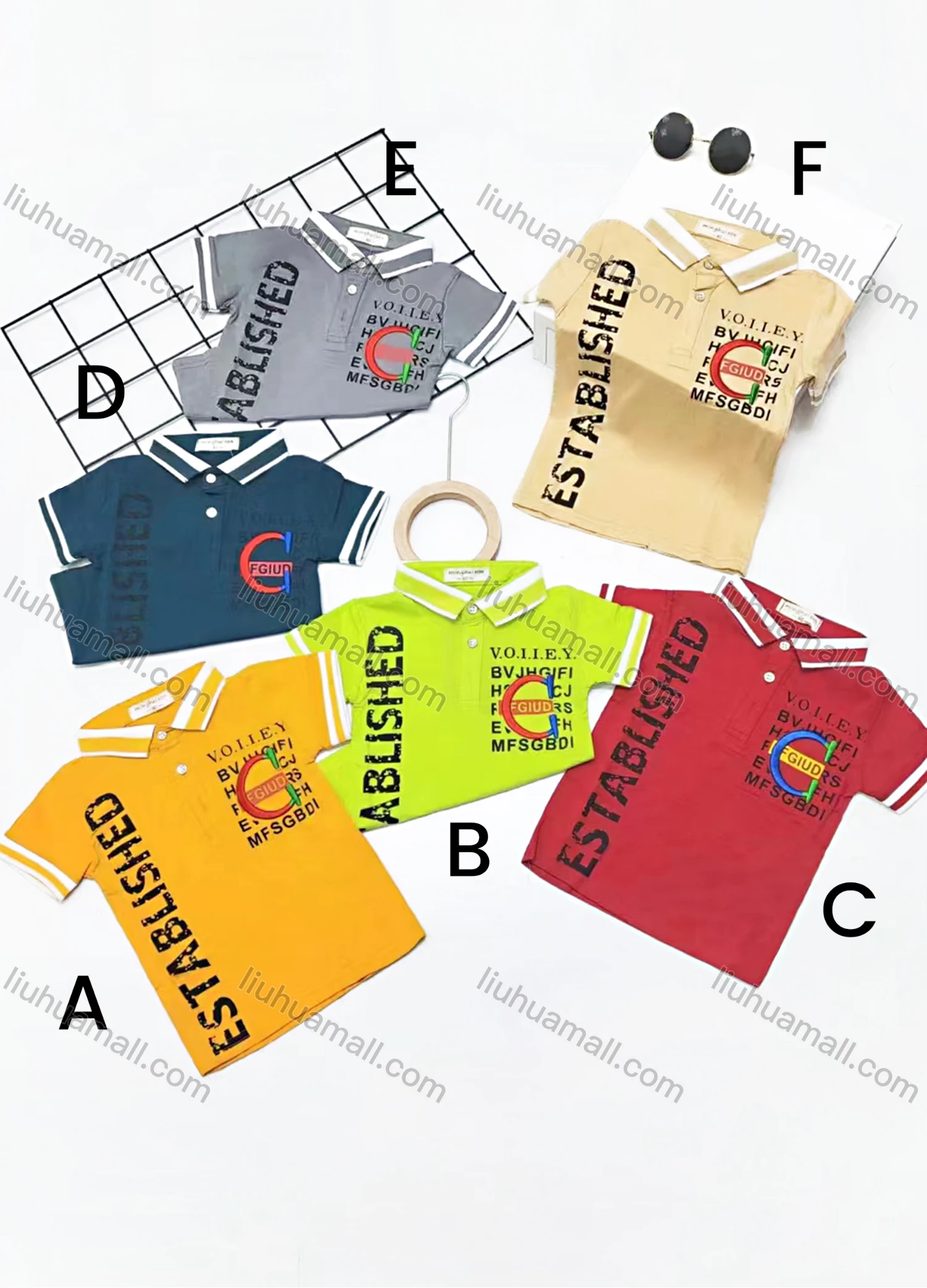 Wholesale Boys Casual Short Sleeve Embroidery Letter Print Button Front Polo Shirts - Liuhuamall