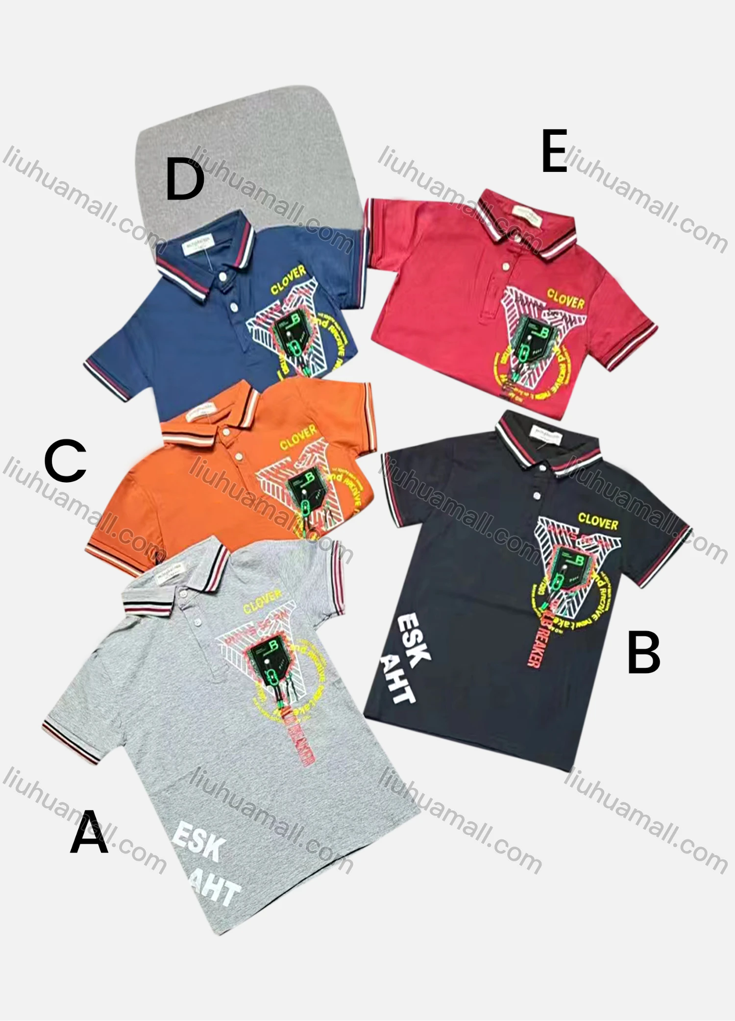 Wholesale Boys Casual Short Sleeve Letter Graphic Zipper Decor Button Front Polo Shirts - Liuhuamall