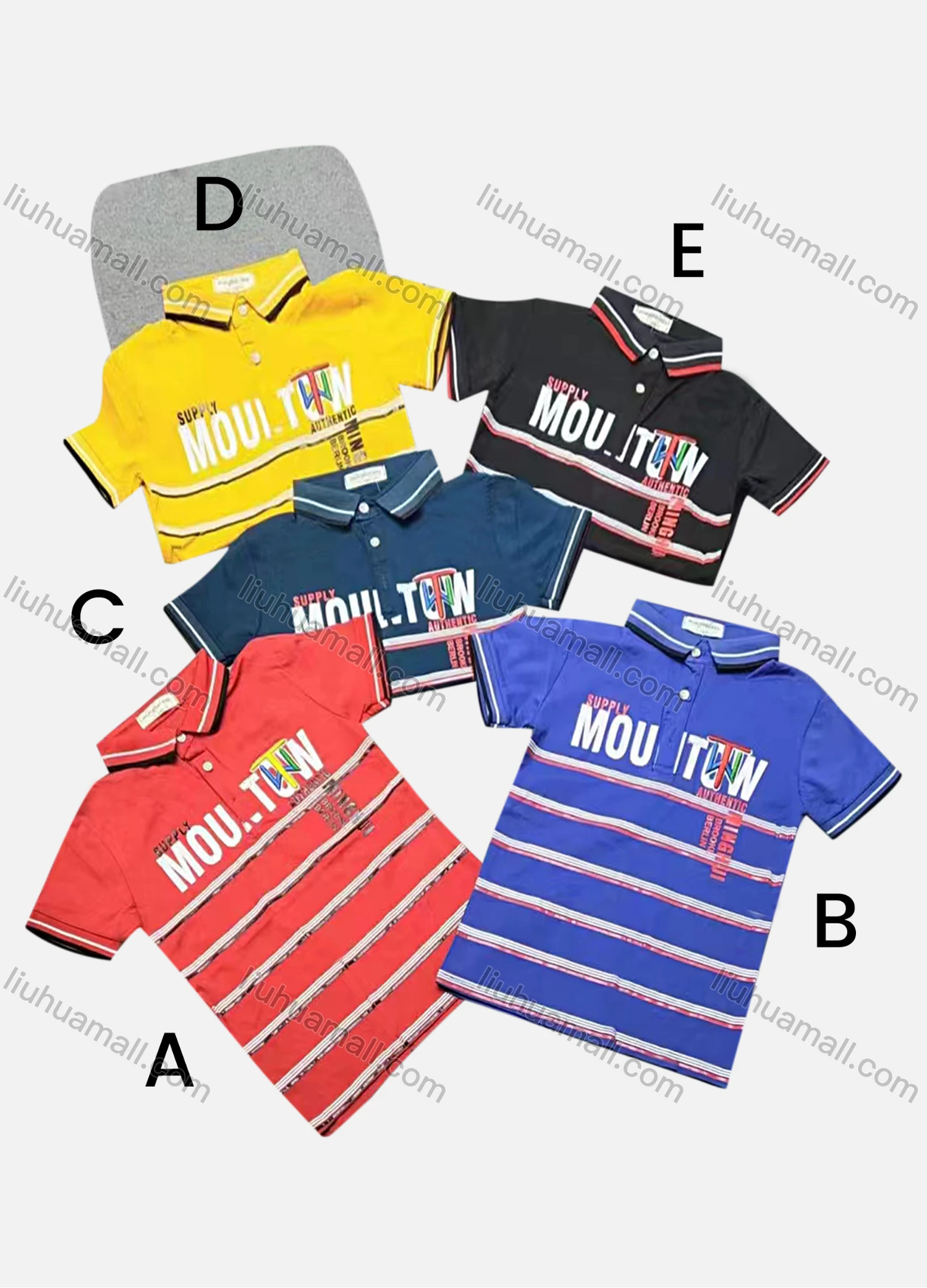 Wholesale Boys Casual Short Sleeve Letter Graphic Striped Button Front Polo Shirts - Liuhuamall