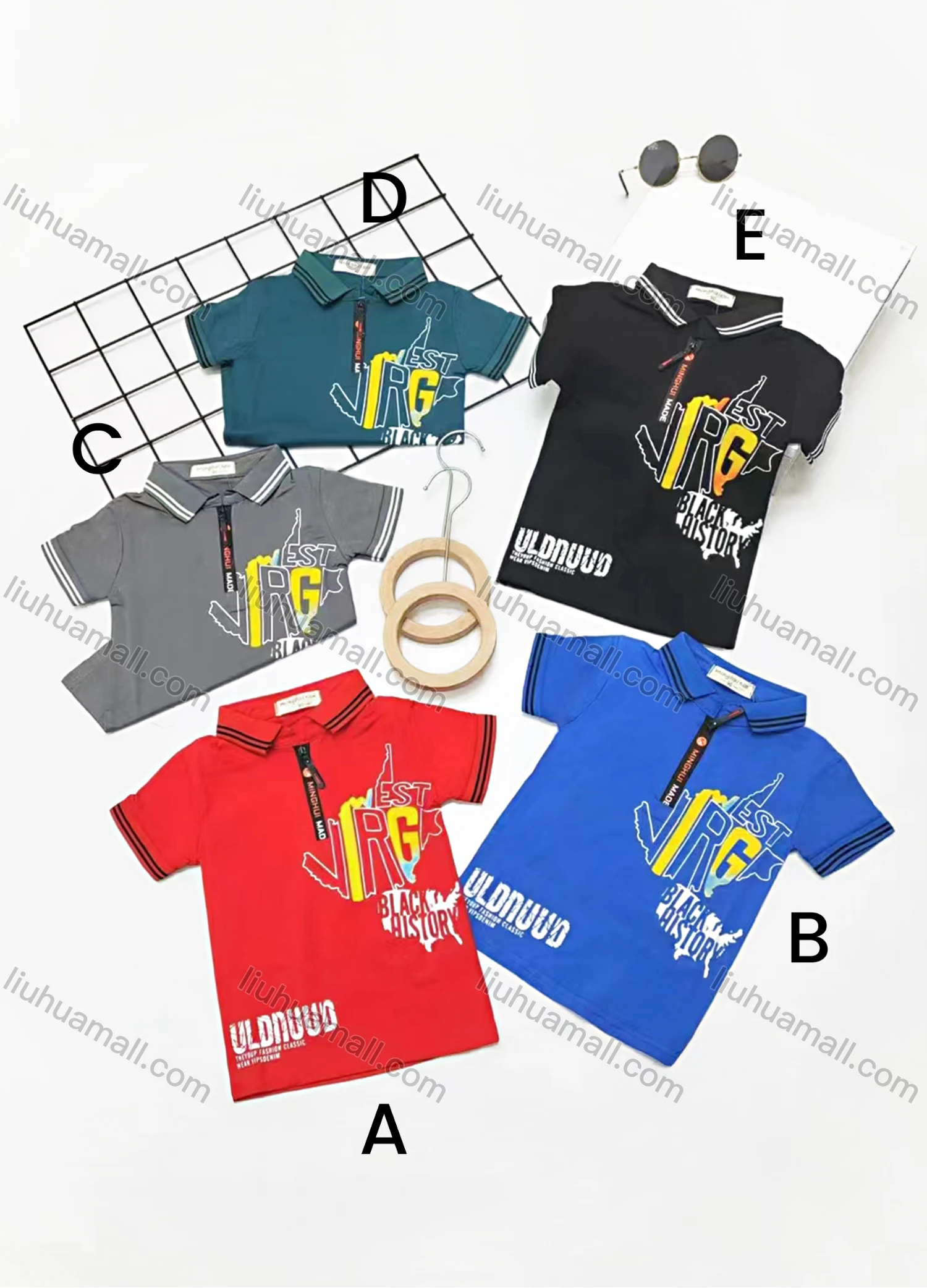 Wholesale Boys Casual Short Sleeve Letter Graphic Zipper Front Polo Shirts - Liuhuamall