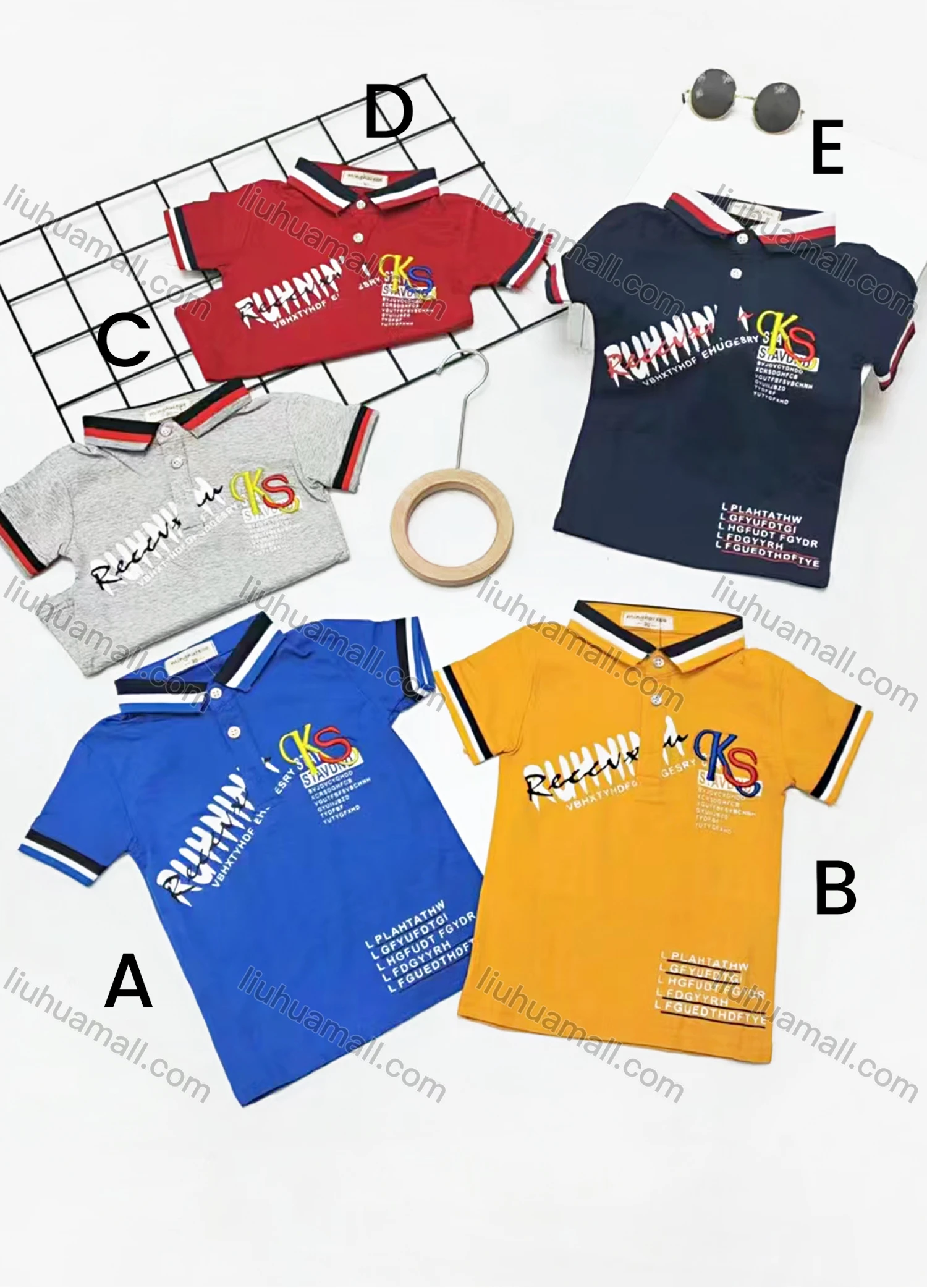 Wholesale Boys Casual Short Sleeve Embroidery Letter Graphic Button Front Polo Shirts - Liuhuamall