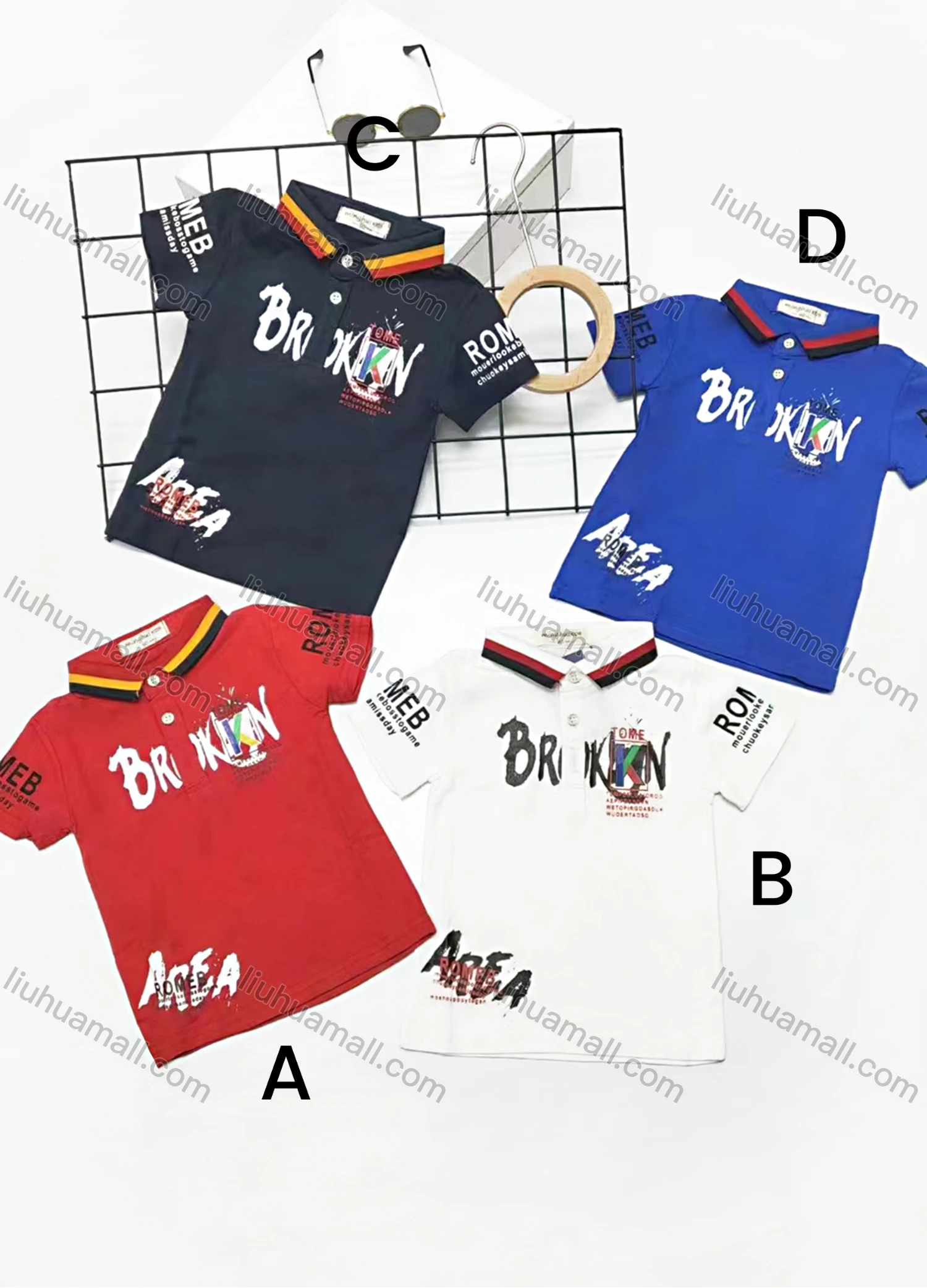 Wholesale Boys Casual Short Sleeve Letter Graphic Button Front Polo Shirts - Liuhuamall