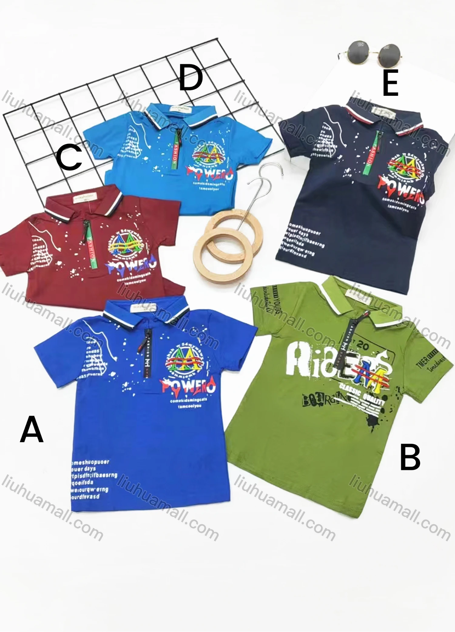 Wholesale Boys Casual Short Sleeve Embroidery Letter Graphic Zipper Front Polo Shirts - Liuhuamall
