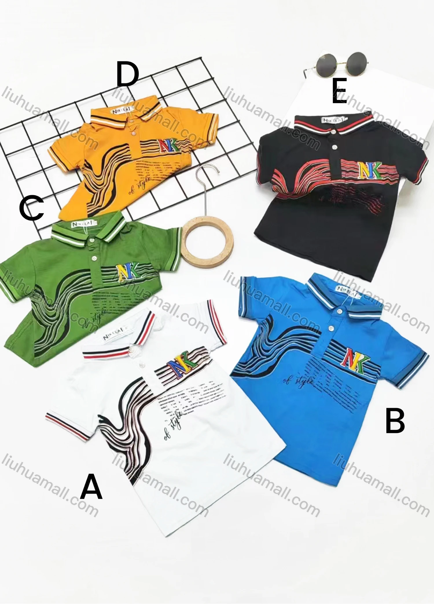 Wholesale Boys Casual Short Sleeve Embroidery Letter Striped Button Front Polo Shirts - Liuhuamall