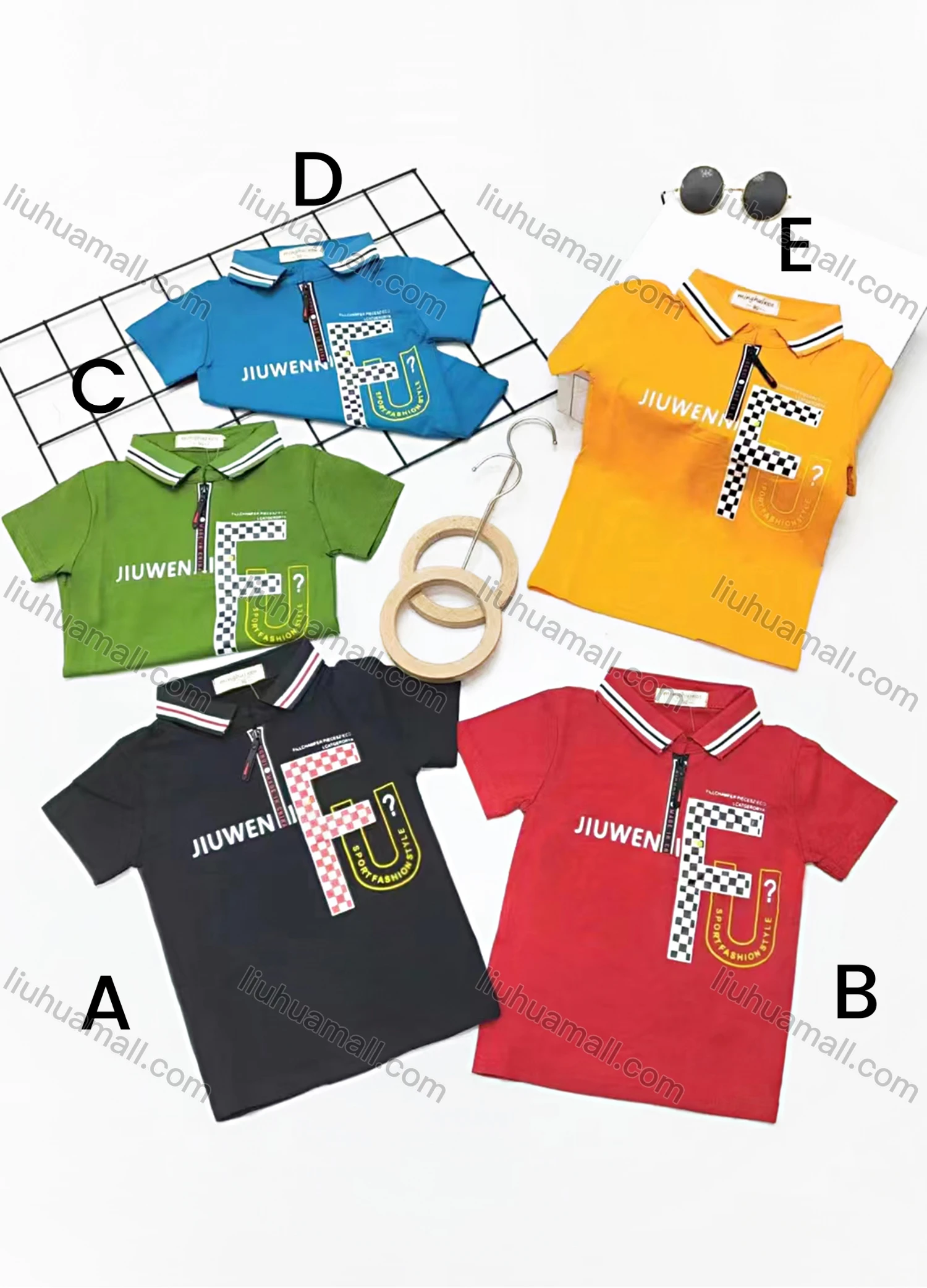 Wholesale Boys Casual Short Sleeve Letter Graphic Zipper Front Polo Shirts - Liuhuamall