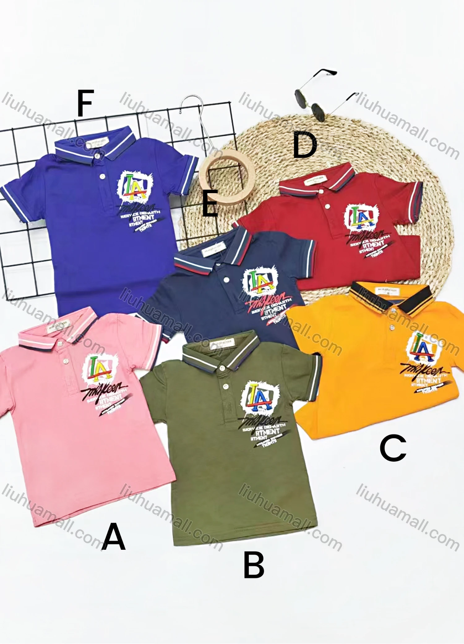 Wholesale Boys Casual Short Sleeve Embroidery Letter Graphic Button Front Polo Shirts - Liuhuamall
