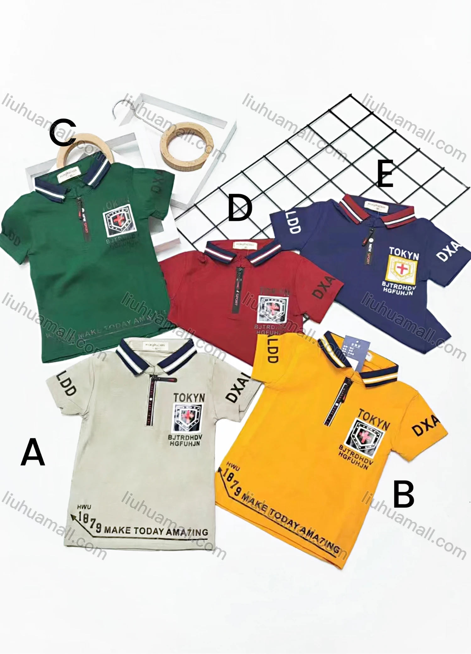 Wholesale Boys Casual Short Sleeve Letter Graphic Zipper Front Polo Shirts - Liuhuamall