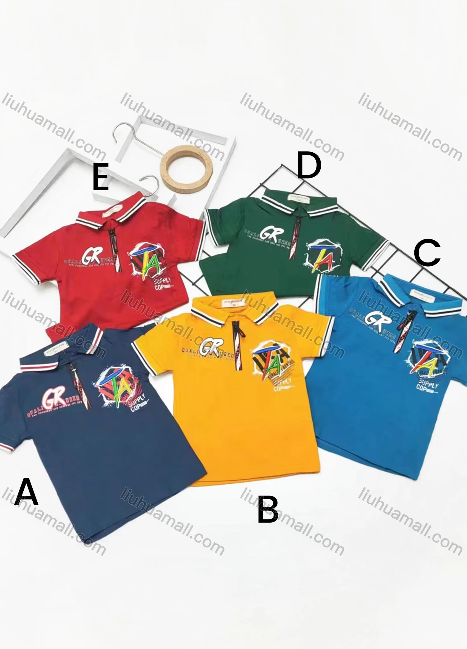 Wholesale Boys Casual Short Sleeve Embroidery Letter Graphic Zipper Front Polo Shirts - Liuhuamall