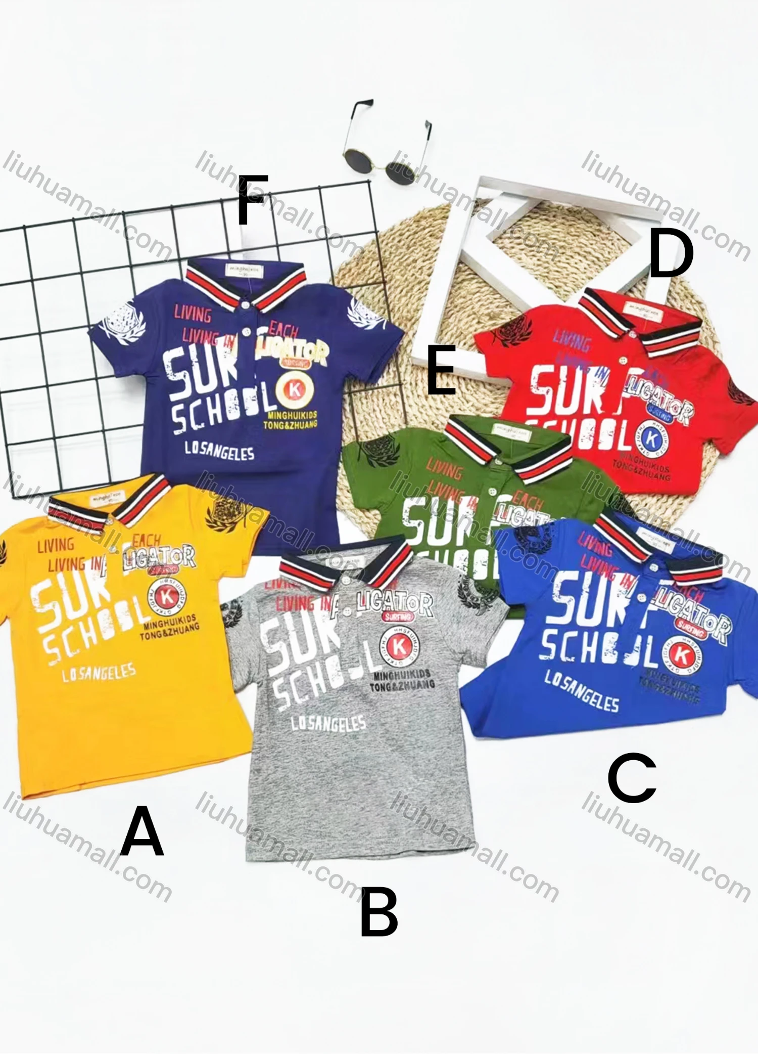 Wholesale Boys Casual Short Sleeve Embroidery Letter Graphic Button Front Polo Shirts - Liuhuamall
