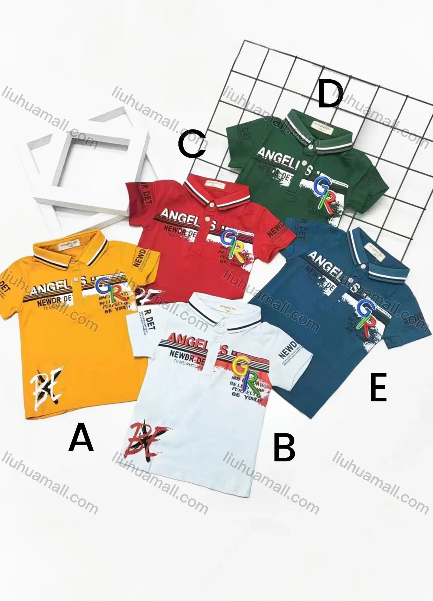 Wholesale Boys Casual Short Sleeve Embroidery Letter Graphic Button Front Polo Shirts - Liuhuamall