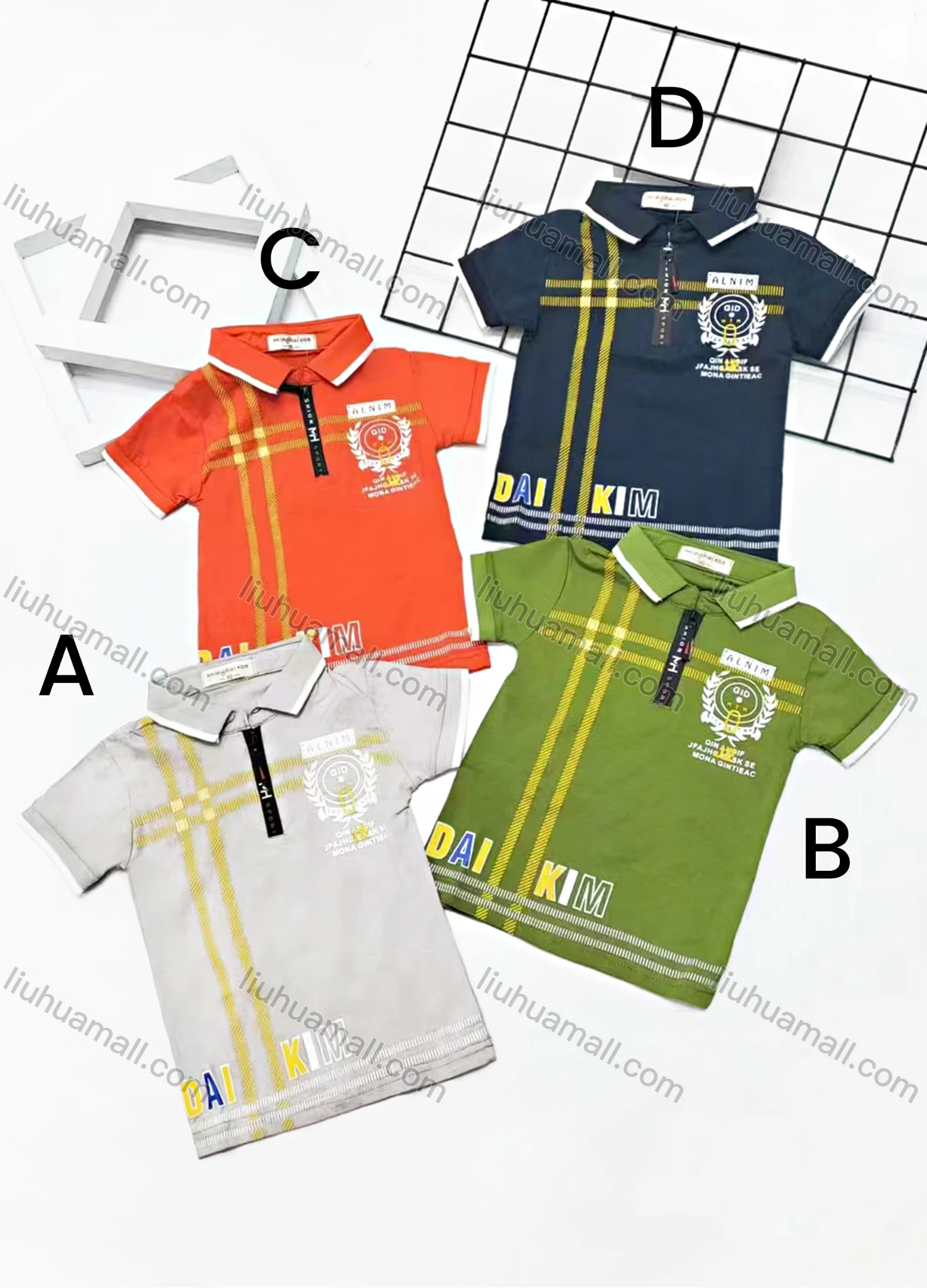 Wholesale Boys Casual Short Sleeve Embroidery Letter Graphic Button Front Polo Shirts - Liuhuamall