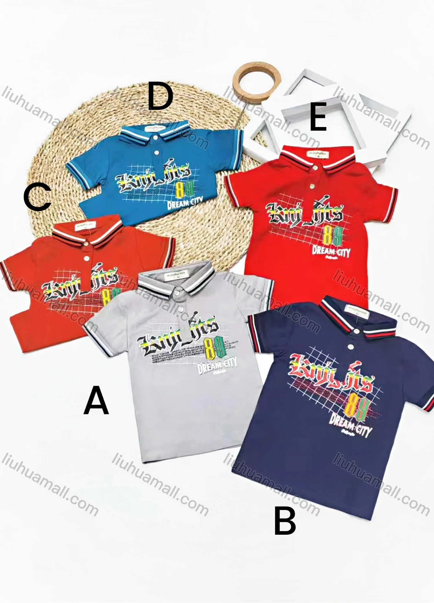 Wholesale Boys Casual Short Sleeve Letter Graphic Button Front Polo Shirts - Liuhuamall