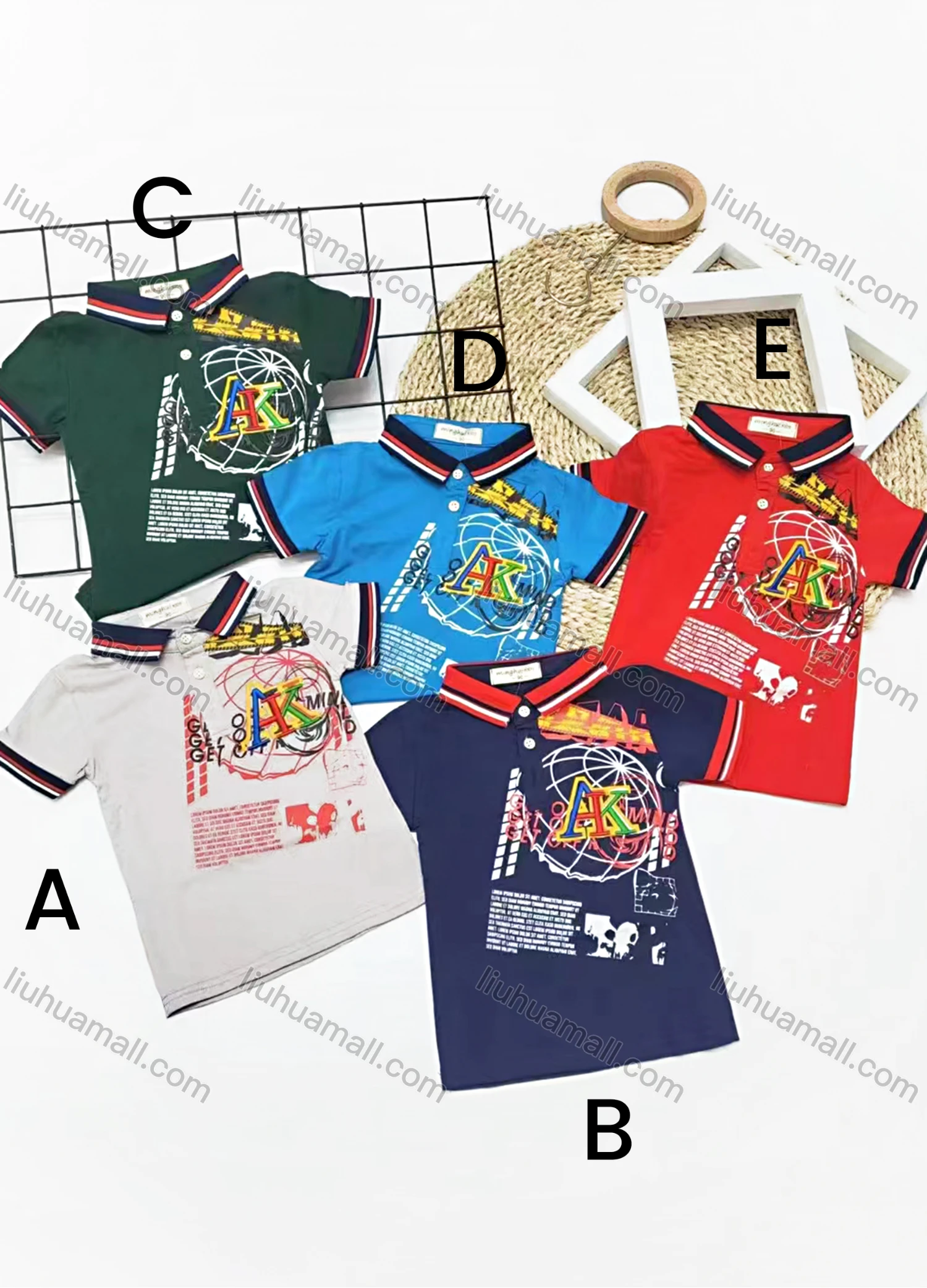 Wholesale Boys Casual Short Sleeve Embroidery Letter Graphic Button Front Polo Shirts - Liuhuamall