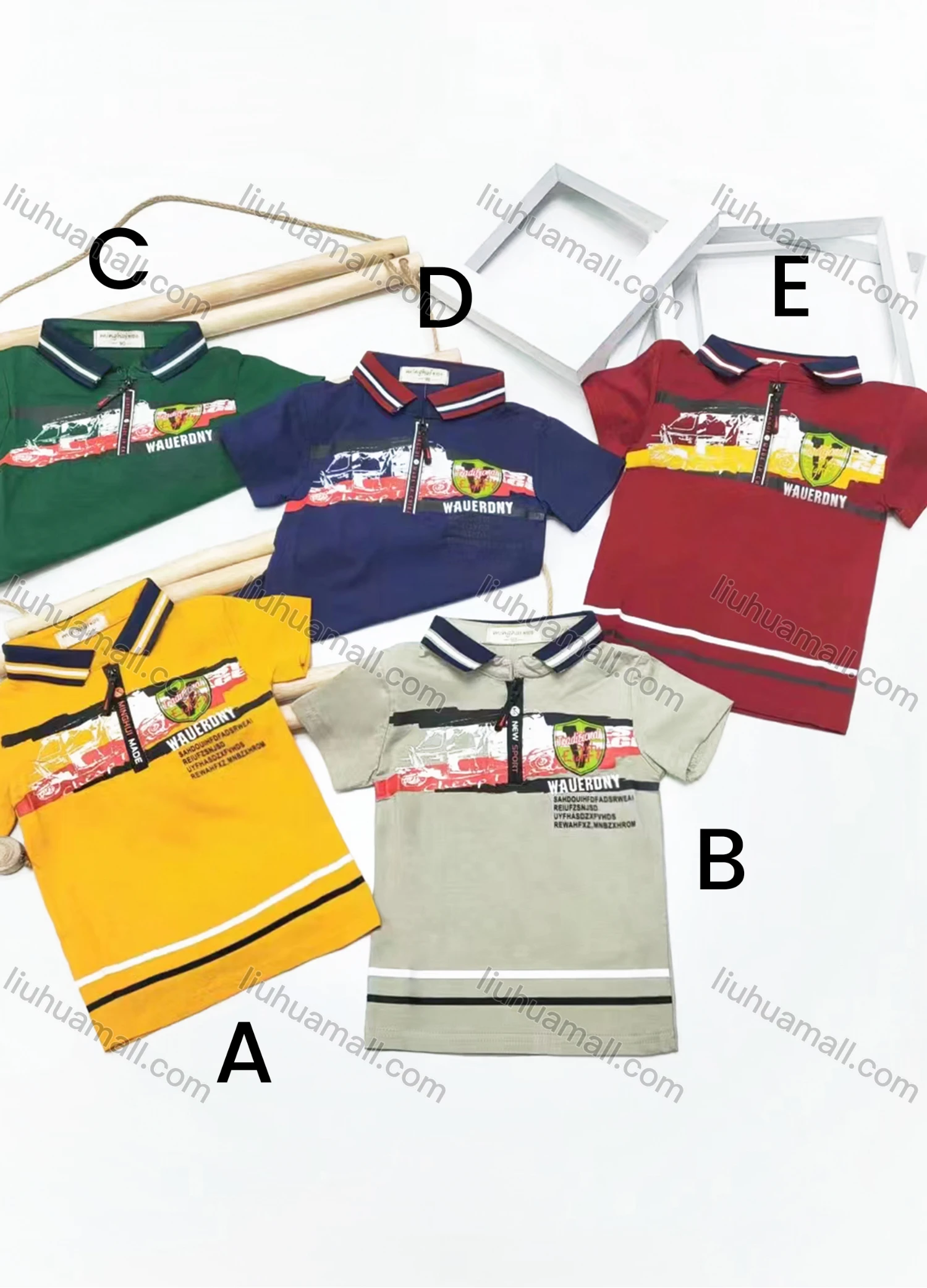 Wholesale Boys Casual Short Sleeve Letter Graphic Zipper Front Polo Shirts - Liuhuamall