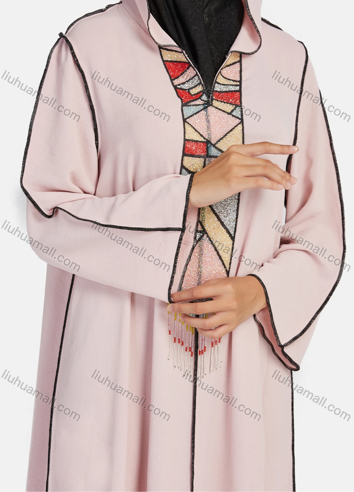 Wholesale Women's Casual Glitter Geometric Graphic Long Sleeve Hooded Maxi Cloak Dress - Liuhuamall