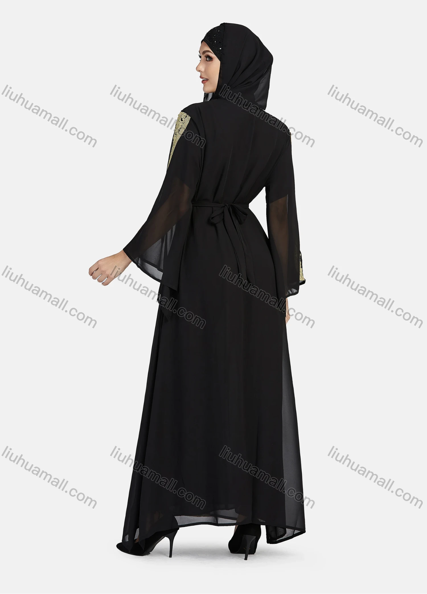 Wholesale Women's Chiffon Vintage Muslim Islamic Embroidery Maxi Abaya Dress R811# - Liuhuamall