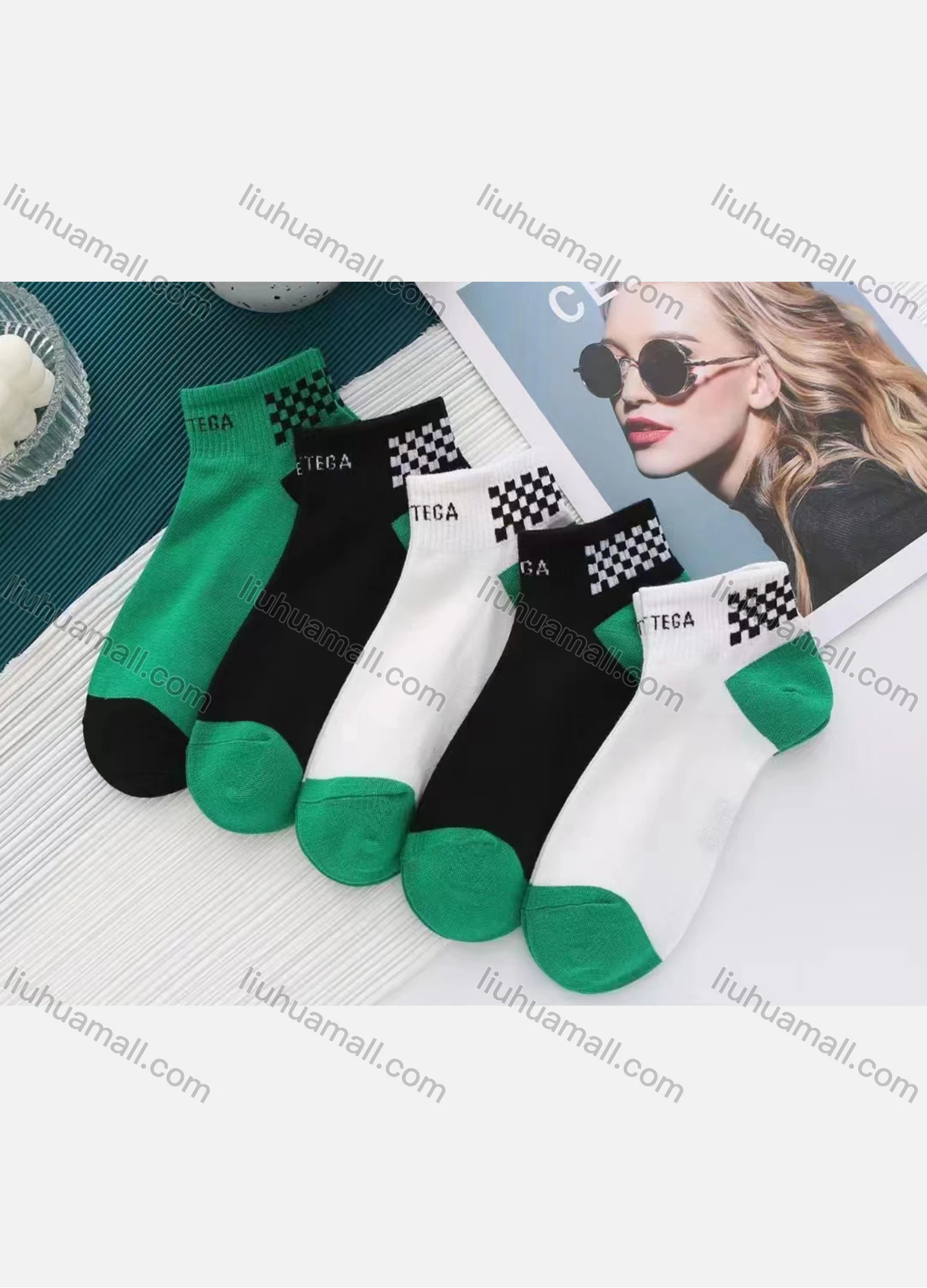 Wholesale Boys Comfy Letter Checkerboard Print Crew Ankle Socks(10 Piece of Pack) - Liuhuamall