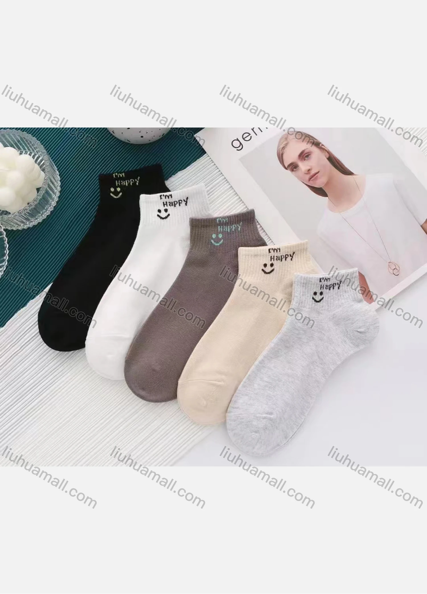 Wholesale Boys Comfy Smiley Face Print Crew Ankle Socks(10 Piece of Pack) - Liuhuamall