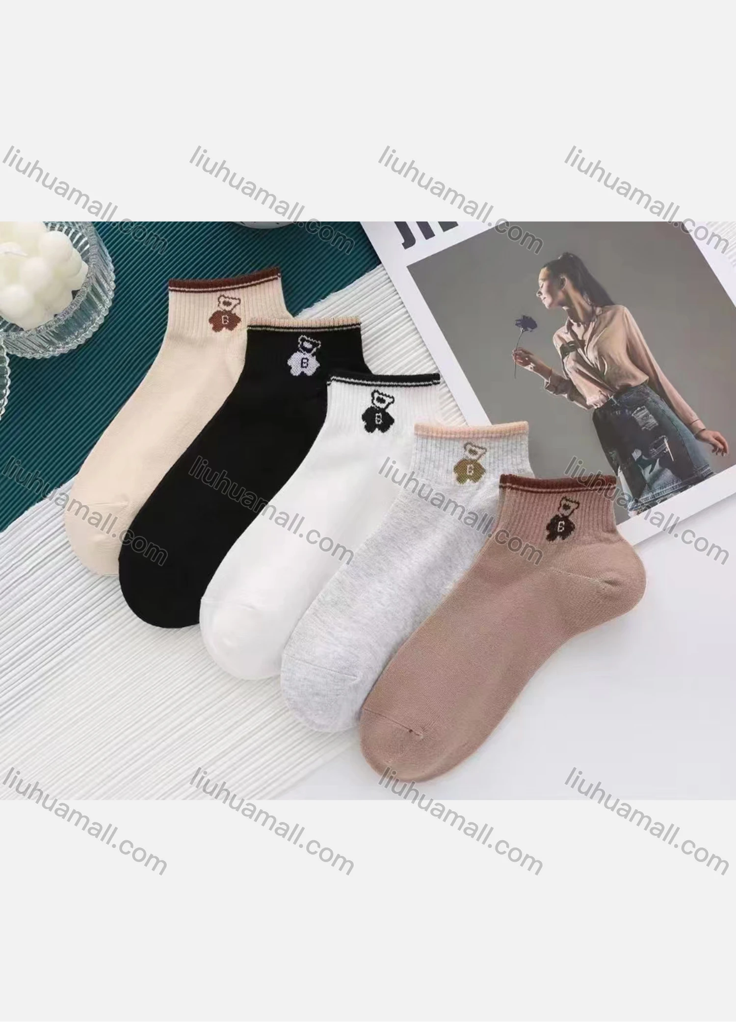Wholesale Boys Comfy Cute Bear Print Crew Ankle Socks(10 Piece of Pack) - Liuhuamall