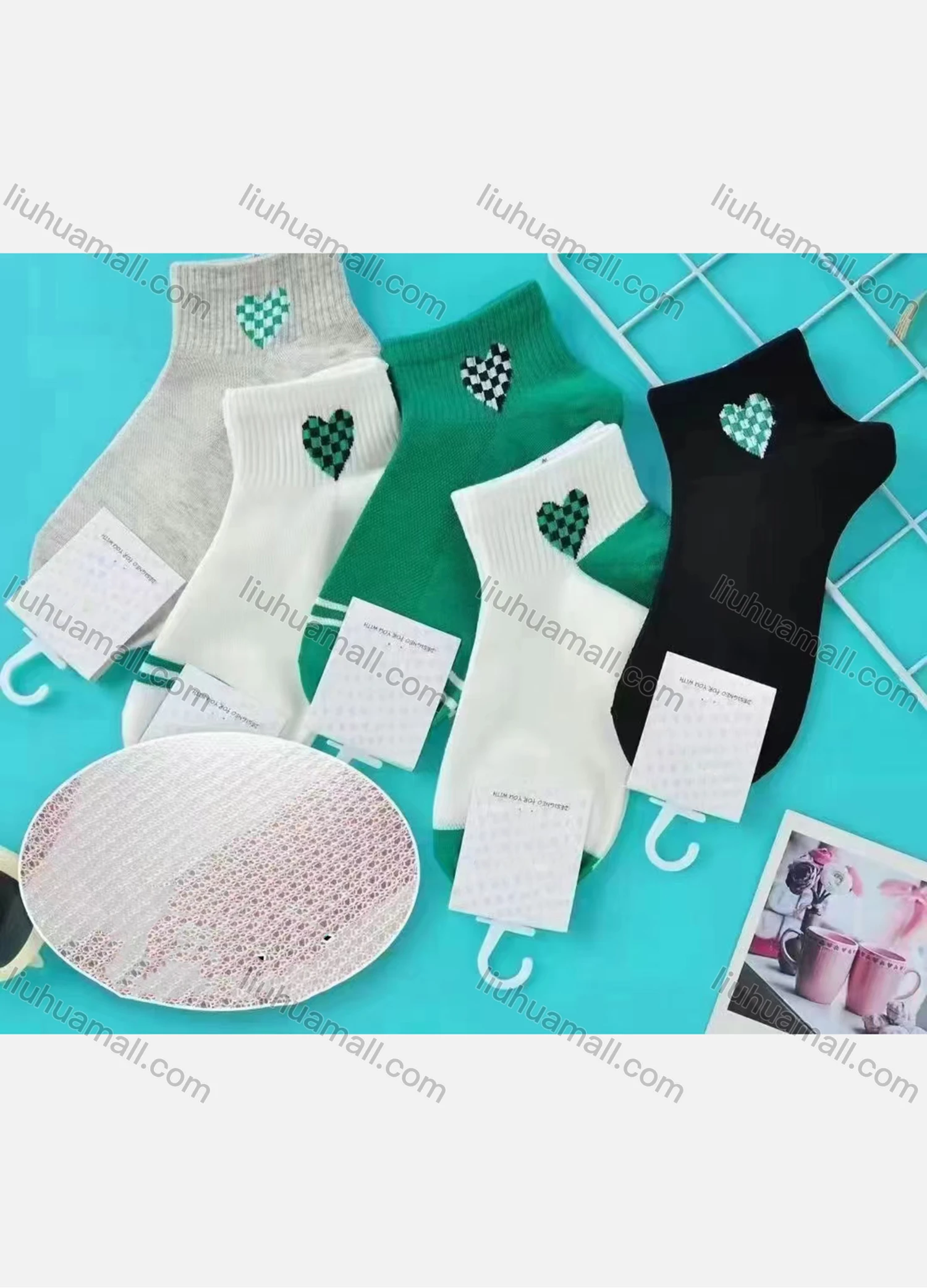 Wholesale Boys Comfy Checkerboard Heart Print Crew Ankle Socks(10 Piece of Pack) - Liuhuamall