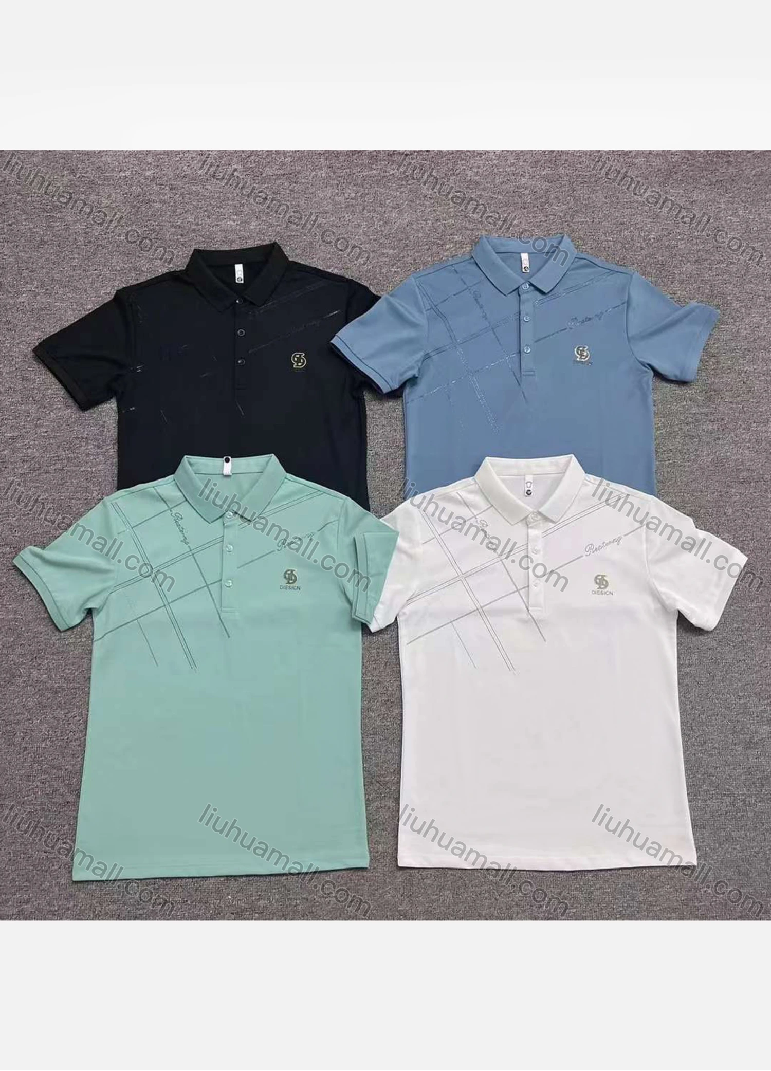 Wholesale Men's Casual Striped Letter Print Short Sleeve Polo Shirt - Liuhuamall