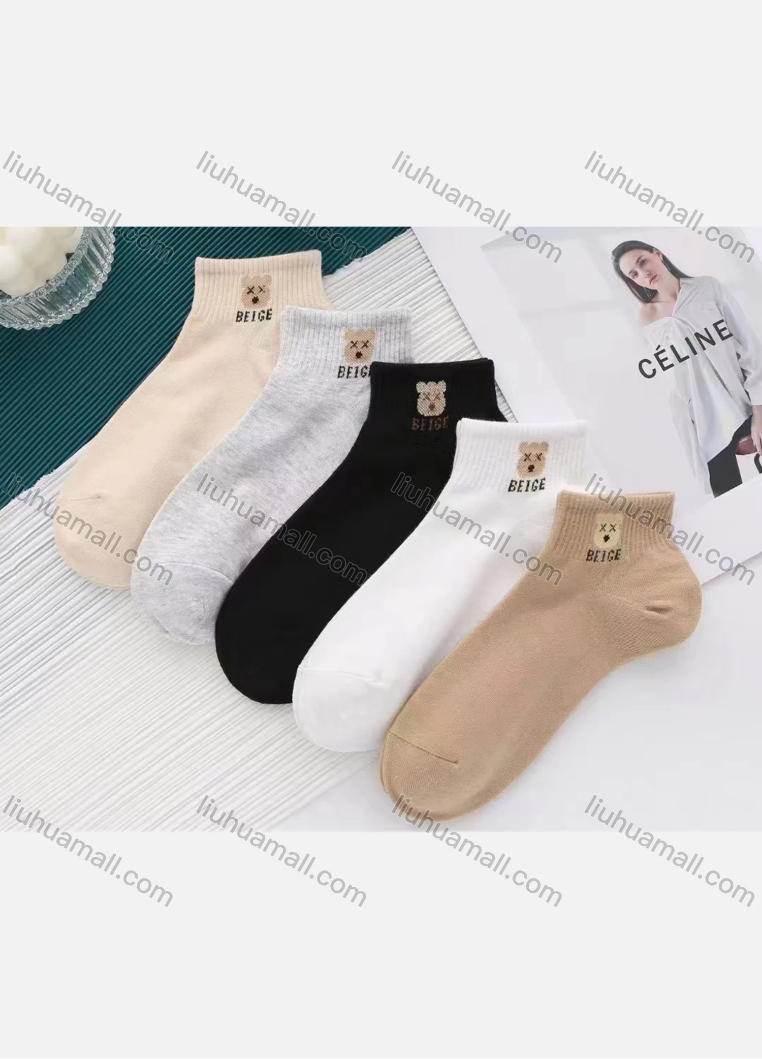 Wholesale Boys Comfy Letter Bear Print Crew Ankle Socks(10 Piece of Pack) - Liuhuamall