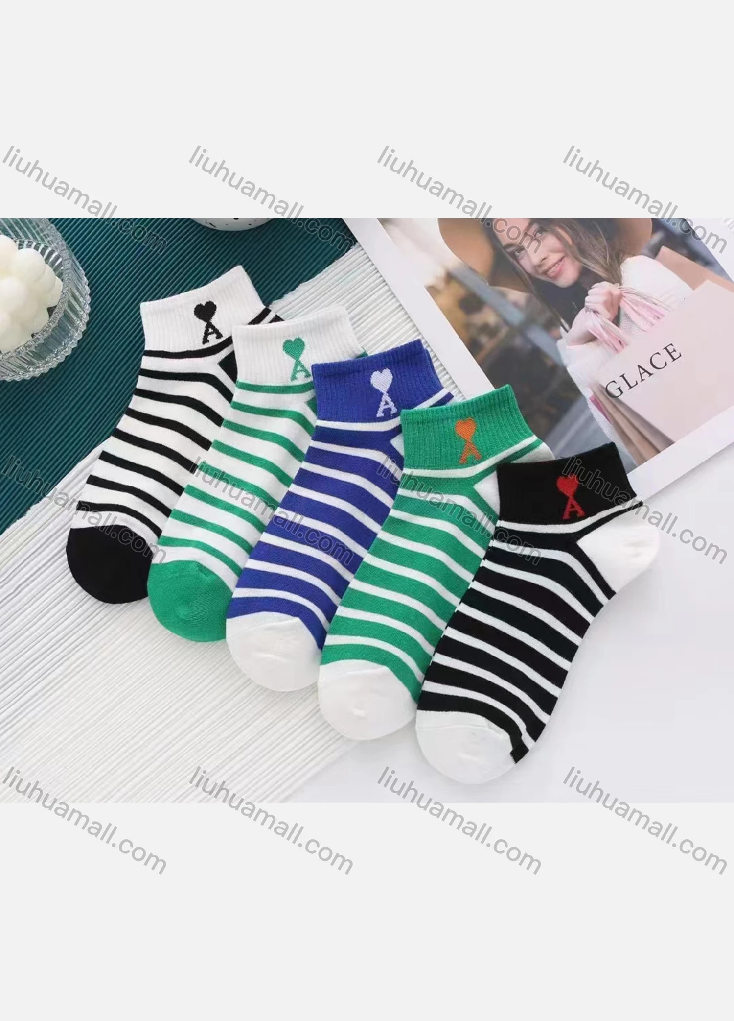Wholesale Boys Comfy Striped Letter Print Crew Ankle Socks(10 Piece of Pack) - Liuhuamall