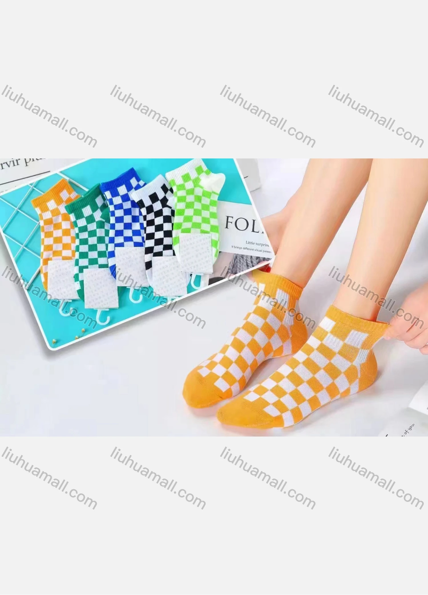 Wholesale Boys Comfy Checkerboard Print Crew Ankle Socks(10 Piece of Pack) - Liuhuamall
