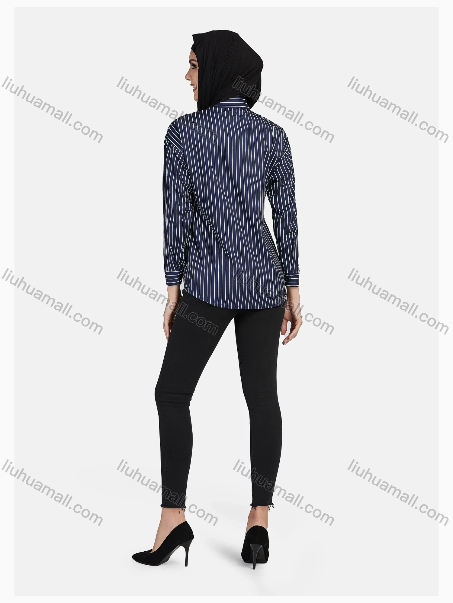 Wholesale Women's Casual Shirt Collar Button Down Shirt Without Hijab - Liuhuamall