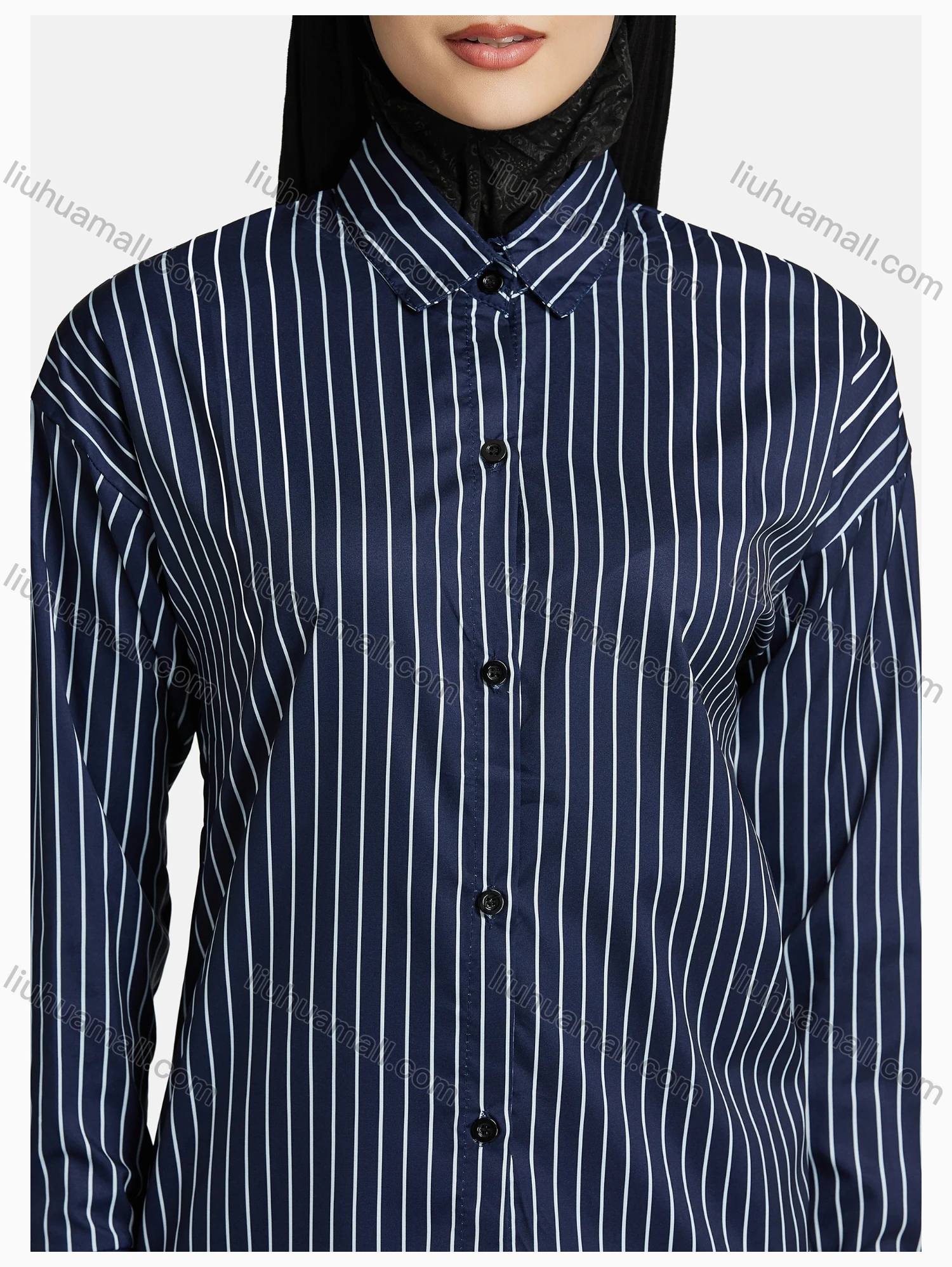 Wholesale Women's Casual Shirt Collar Button Down Shirt Without Hijab - Liuhuamall