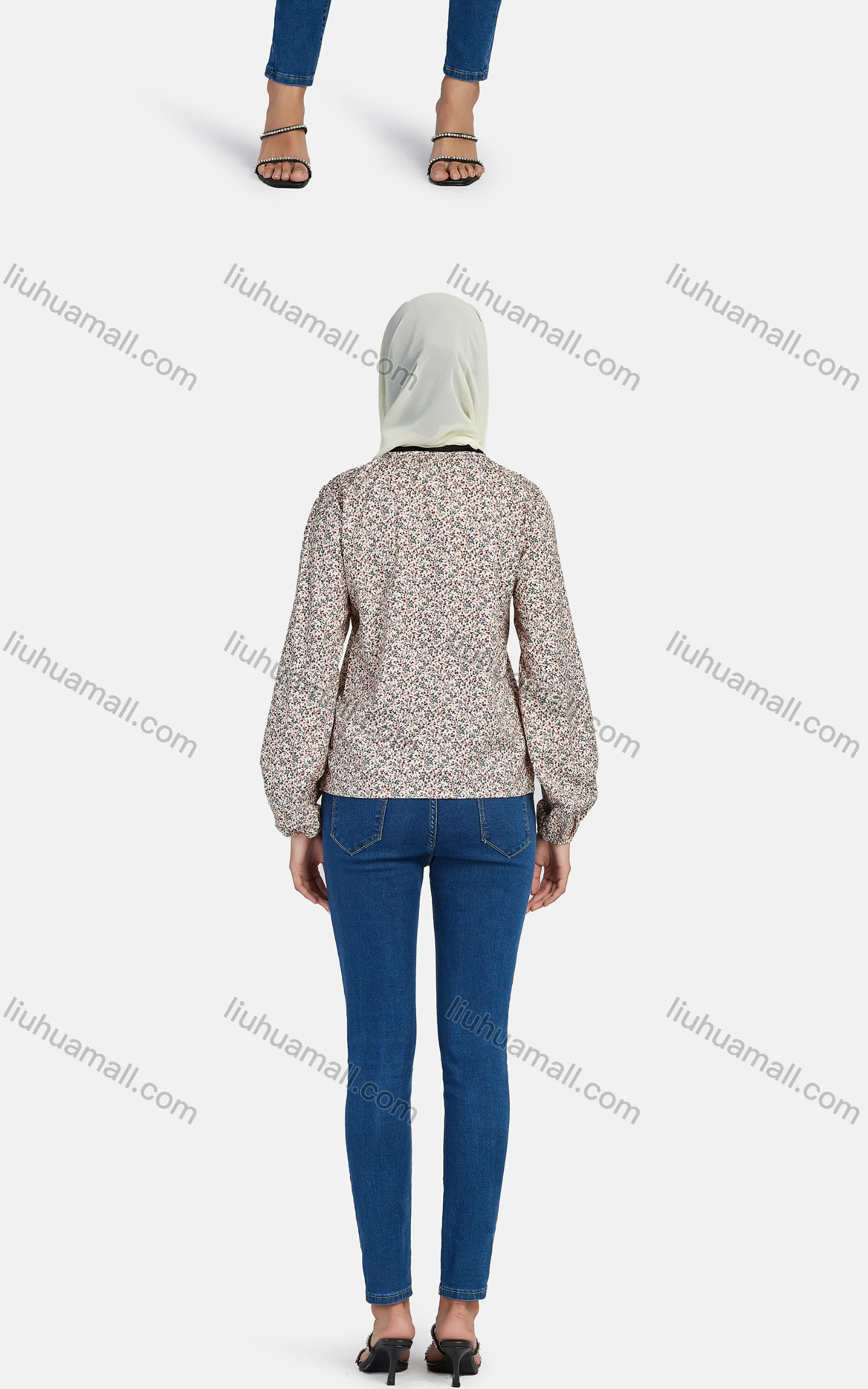 Wholesale Women's Casual Crew Neck Button Down Floral Print Blouse Without Hijab - Liuhuamall