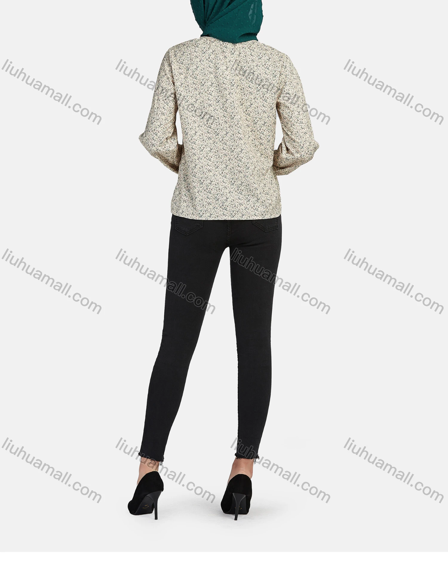 Wholesale Women's Casual Crew Neck Button Down Floral Print Blouse Without Hijab - Liuhuamall