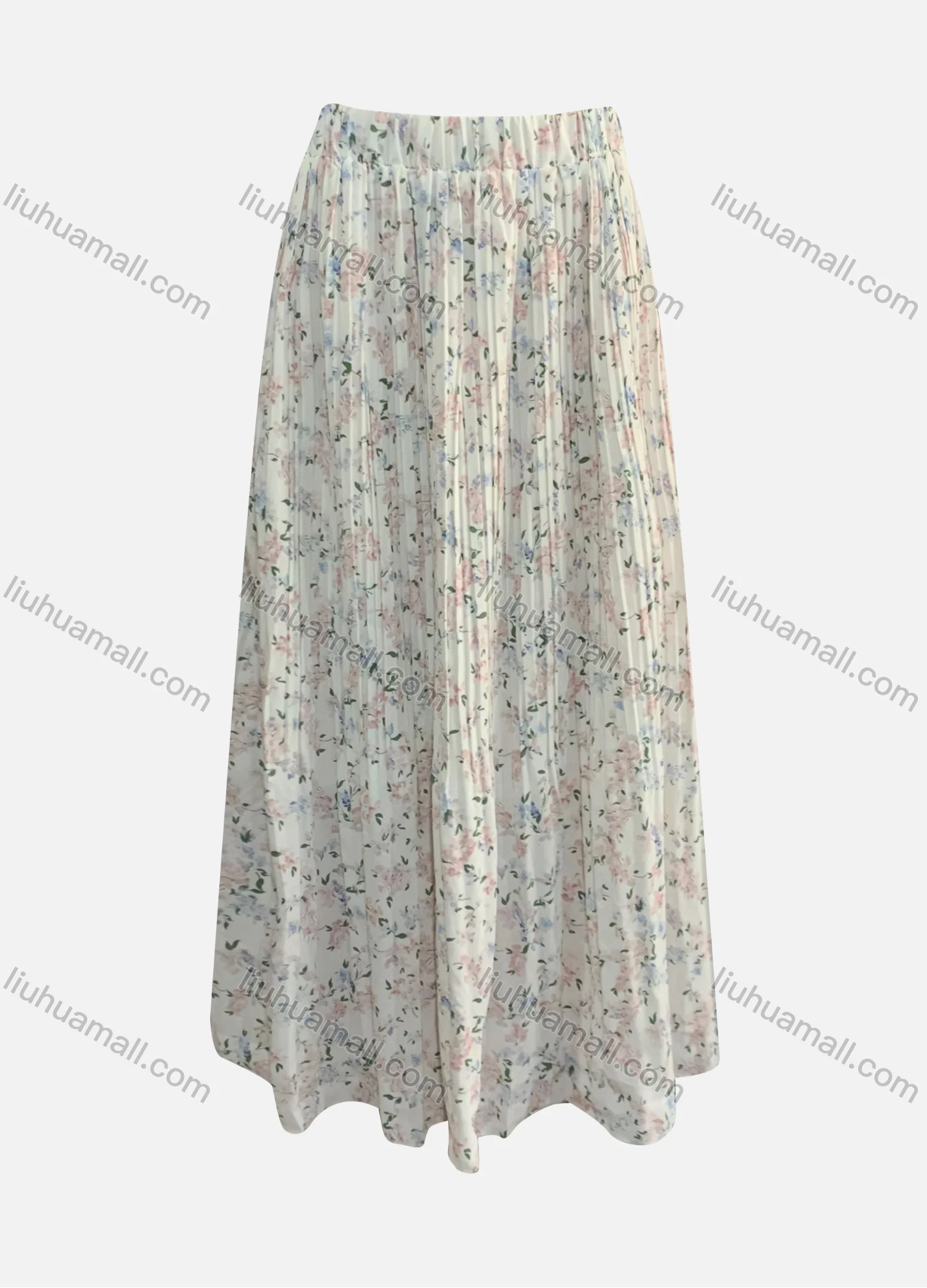 Wholesale Women's Casual Pleated Floral Print Elastic Waist Ruffle Hem Maxi Skirt - Liuhuamall