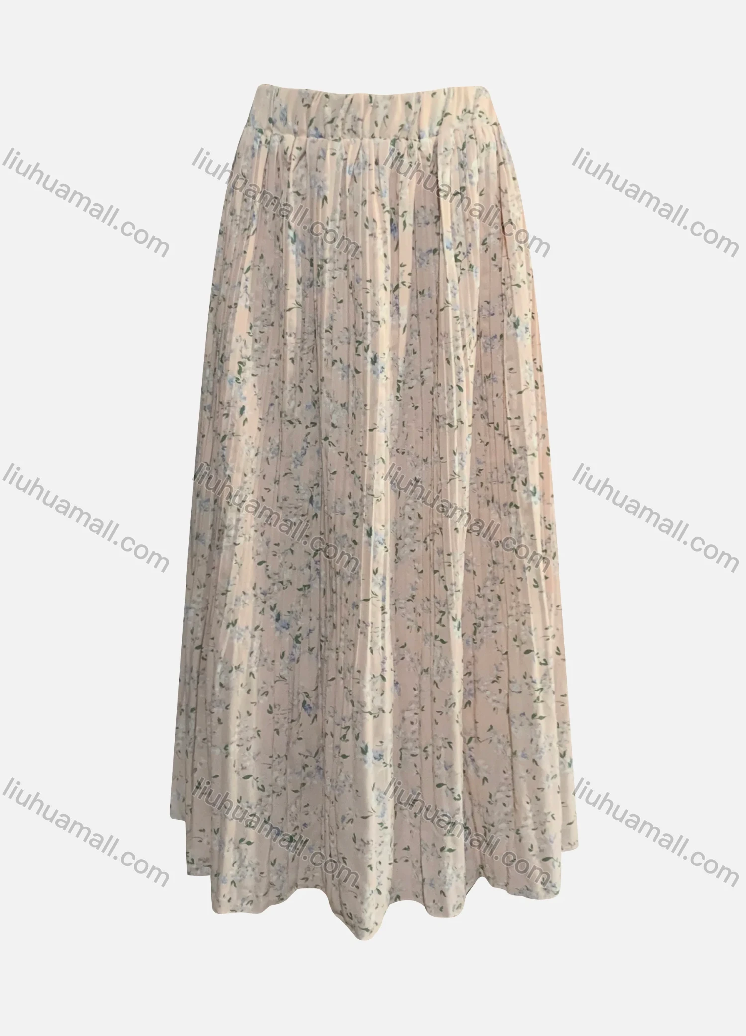 Wholesale Women's Casual Pleated Floral Print Elastic Waist Ruffle Hem Maxi Skirt - Liuhuamall