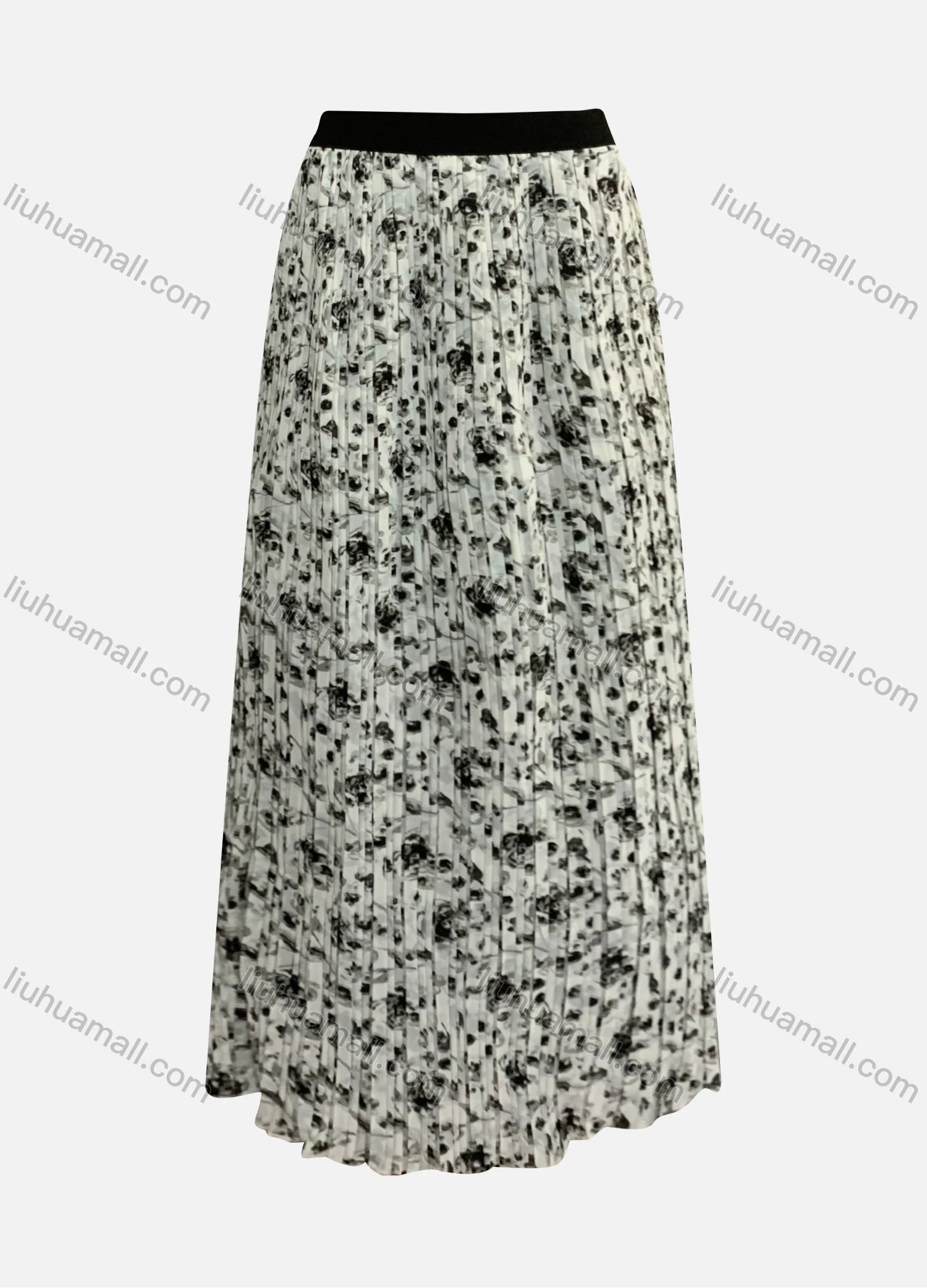 Wholesale Women's Casual Pleated Floral Print Contrast Elastic Waist Ruffle Hem Maxi Skirt - Liuhuamall