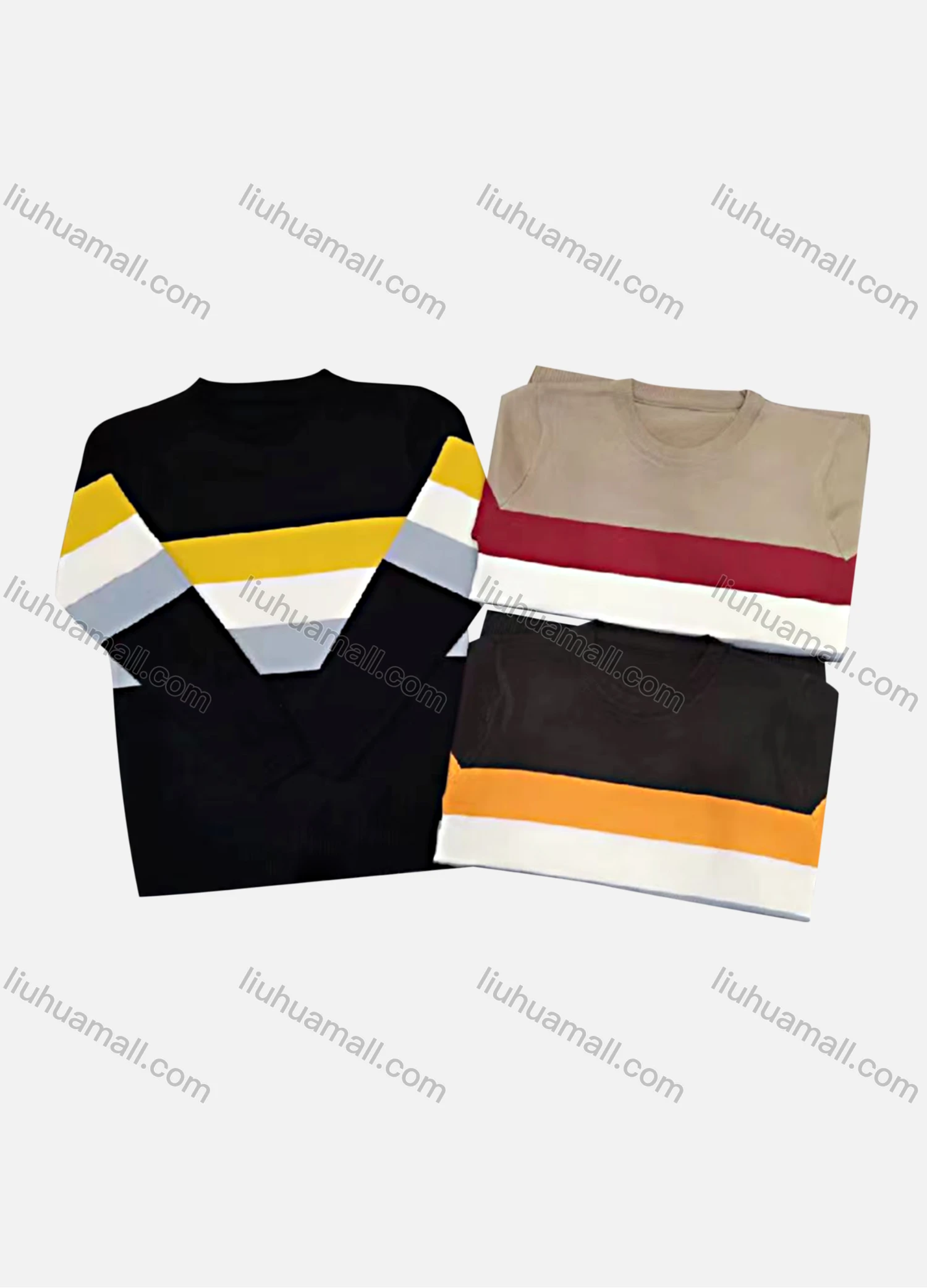 Wholesale Men's Casual Crew Neck Long Sleeve Colorblock Pullover Knit Sweater - Liuhuamall