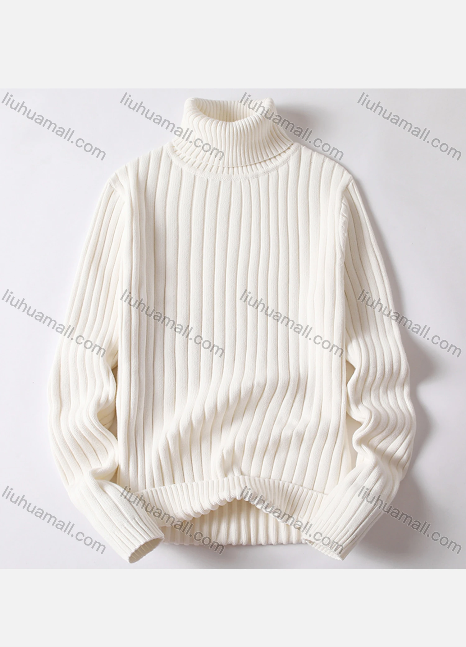 Wholesale Men's Casual Turtleneck Long Sleeve Plain Ribbed Knit Sweater - Liuhuamall