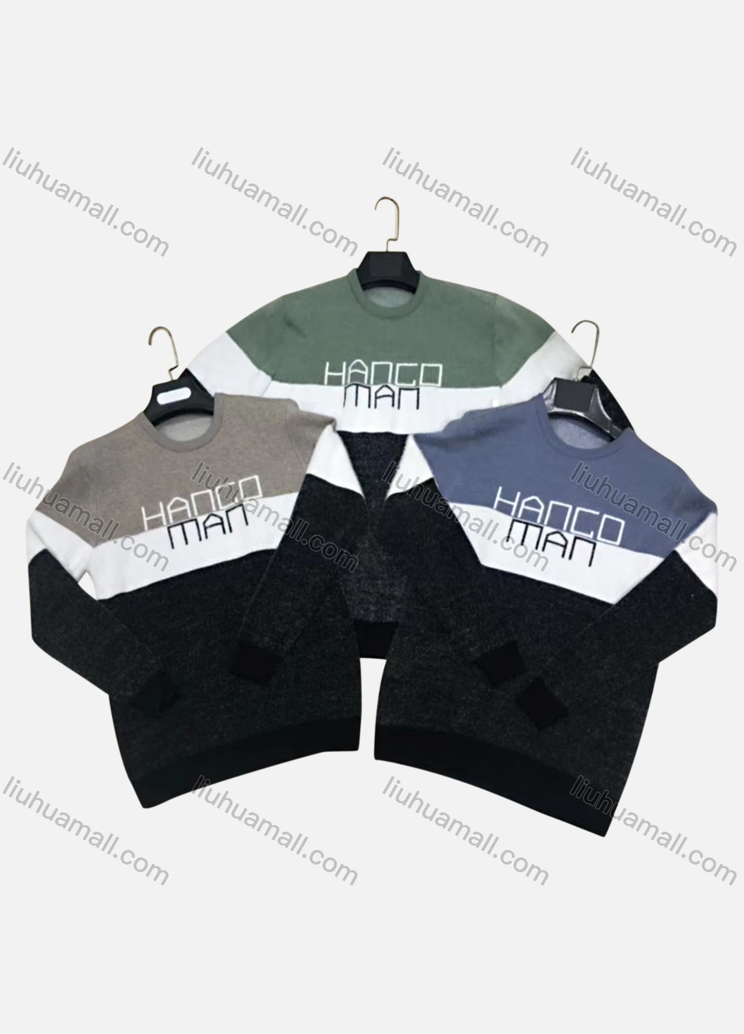 Wholesale Men's Casual Crew Neck Long Sleeve Colorblock Letter Print Knit Sweater - Liuhuamall