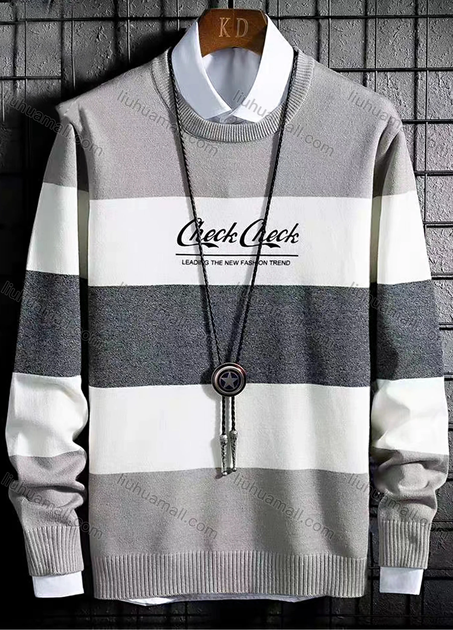 Wholesale Men's Casual Crew Neck Long Sleeve Colorblock Letter Print Knit Sweater - Liuhuamall