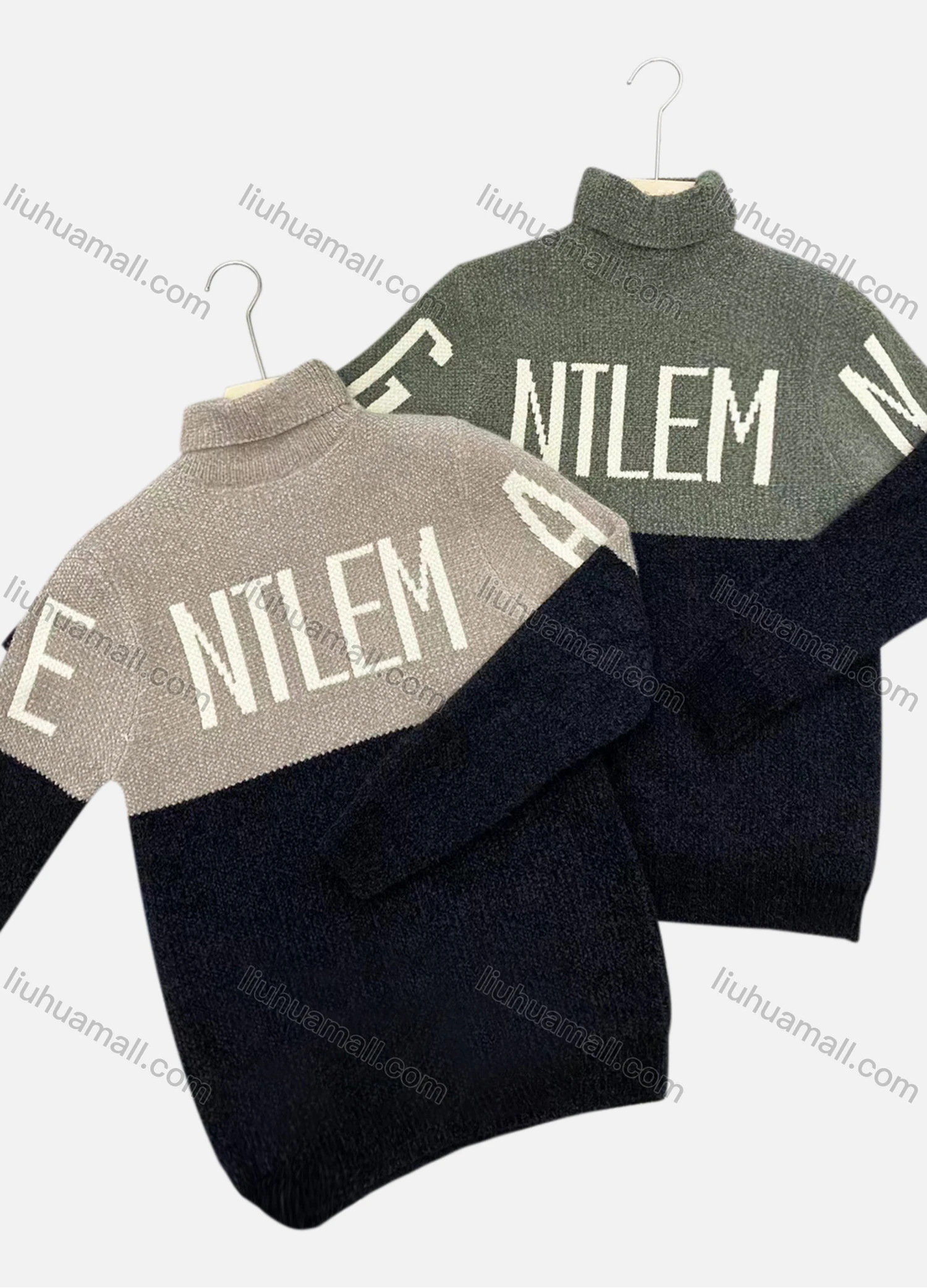 Wholesale Men's Casual Turtleneck Long Sleeve Colorblock Letter Print Knit Sweater - Liuhuamall