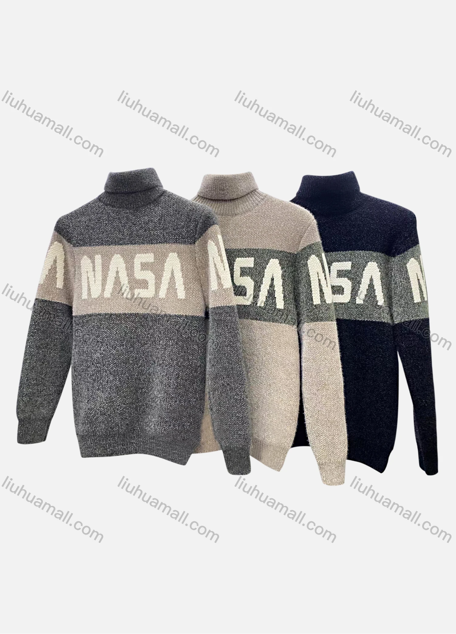 Wholesale Men's Casual Turtleneck Long Sleeve Colorblock Letter Print Knit Sweater - Liuhuamall