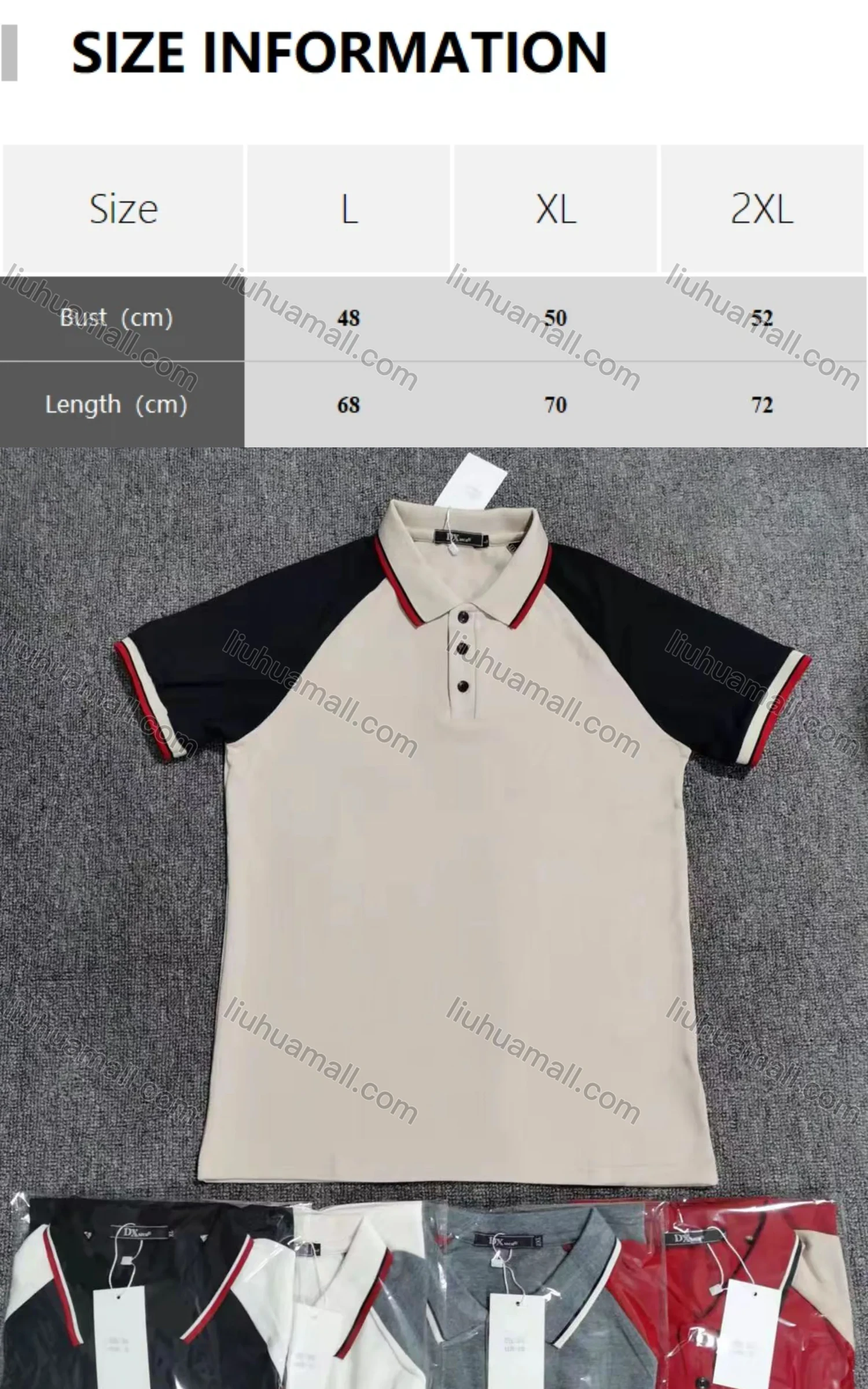 Wholesale Men's Casual 100%Cotton Collared Raglan Sleeve Colorblock Polo Shirt - Liuhuamall