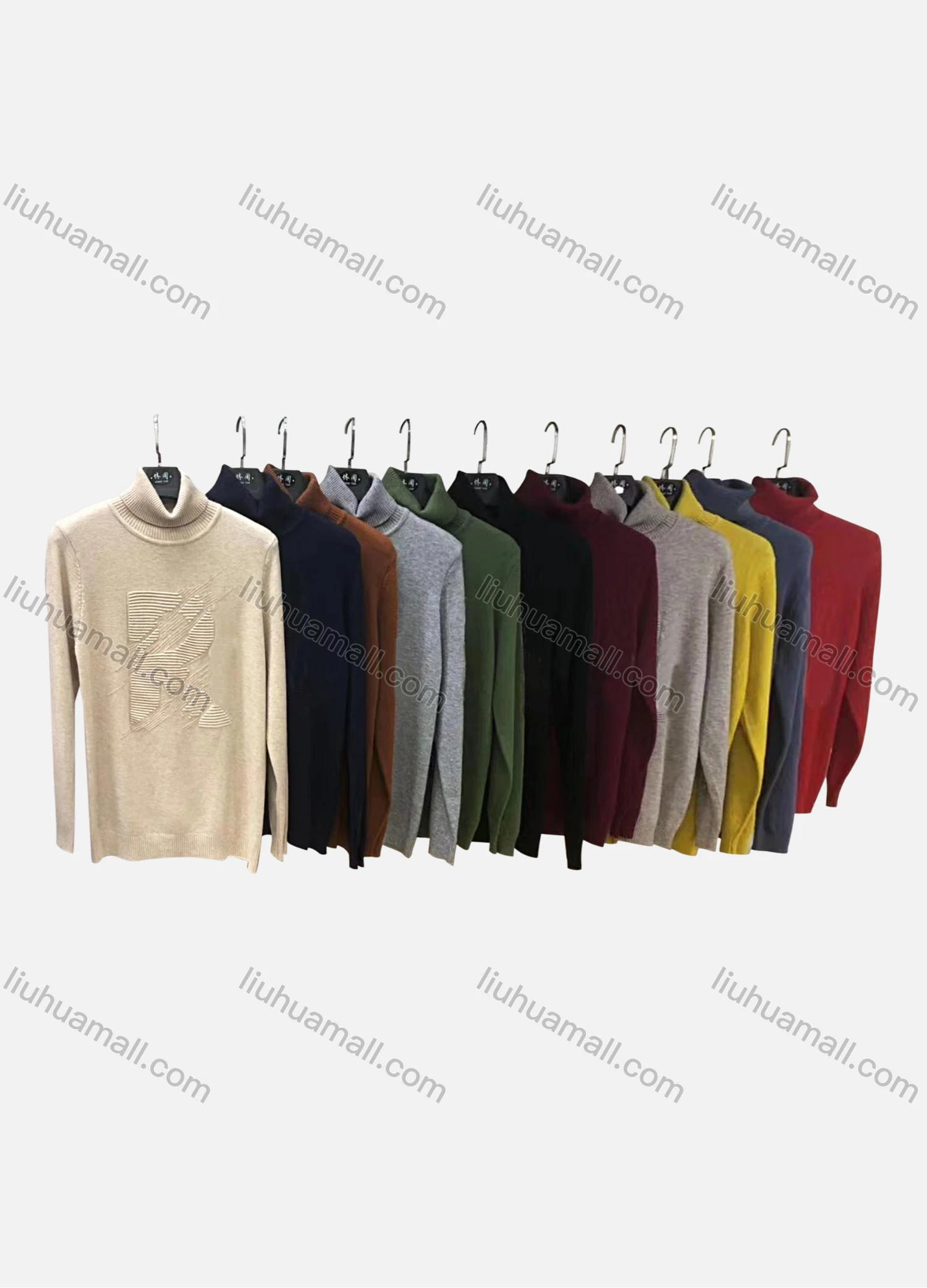 Wholesale Men's Casual Turtleneck Long Sleeve Letter Texture Knit Sweater - Liuhuamall