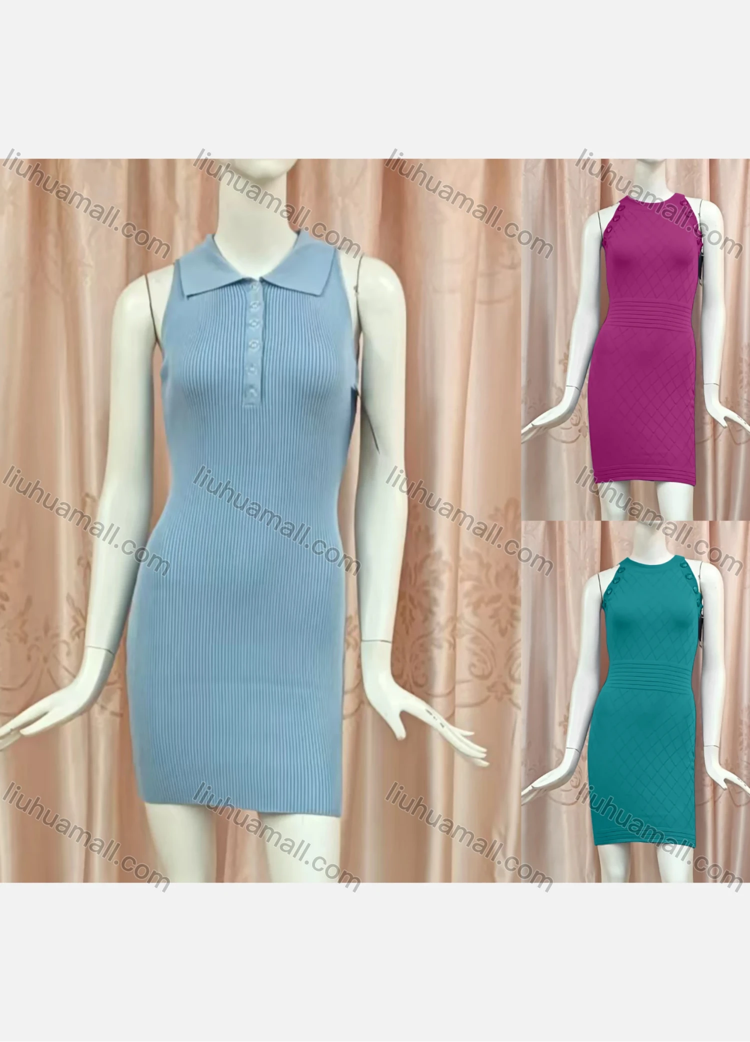 Wholesale Women's Casual Collared Sleeveless Button Front Plain Dress - Liuhuamall