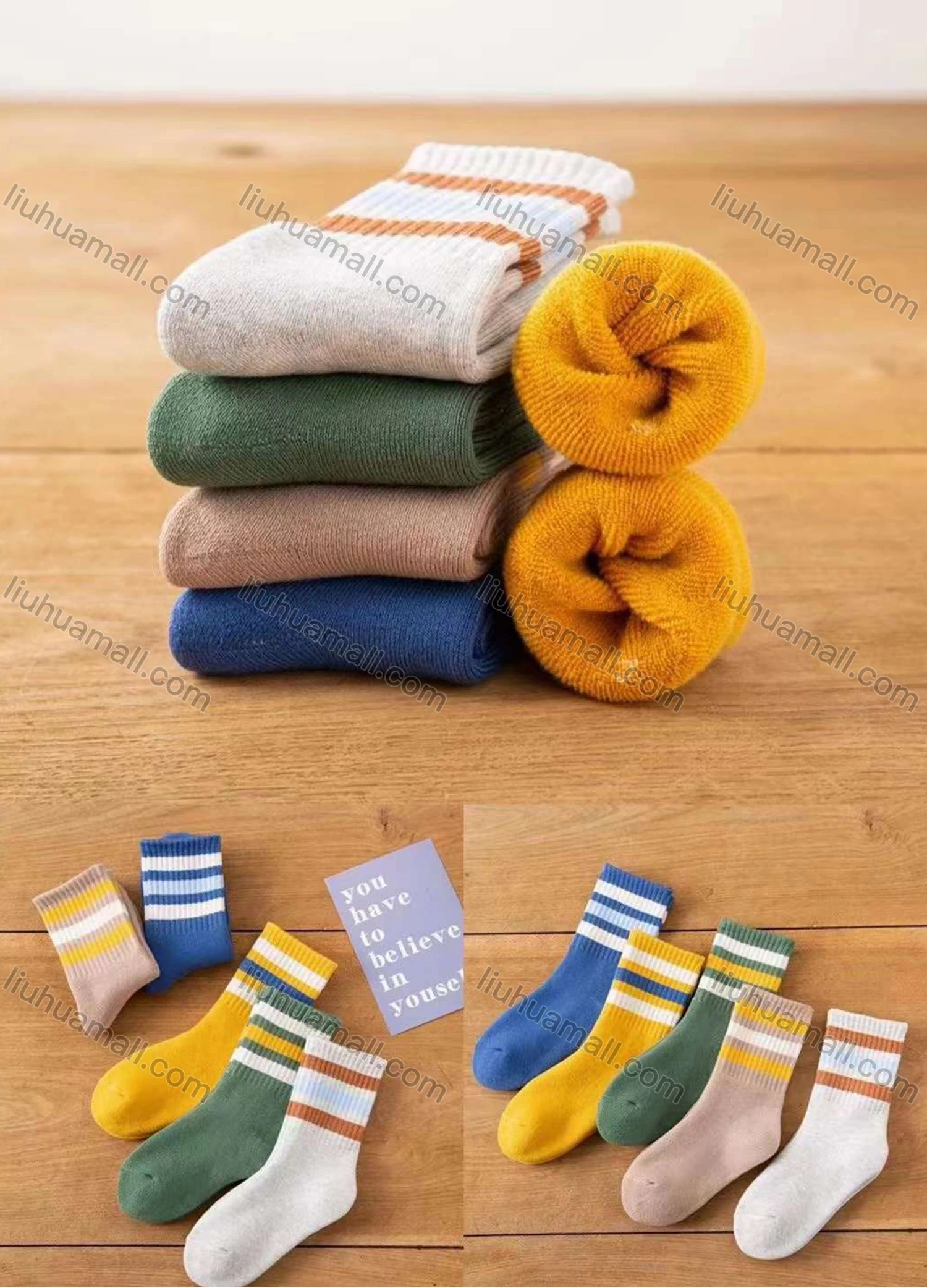 Wholesale Kid's Comfy Striped Crew Medium Socks (10 pairs of socks in one package) - Liuhuamall