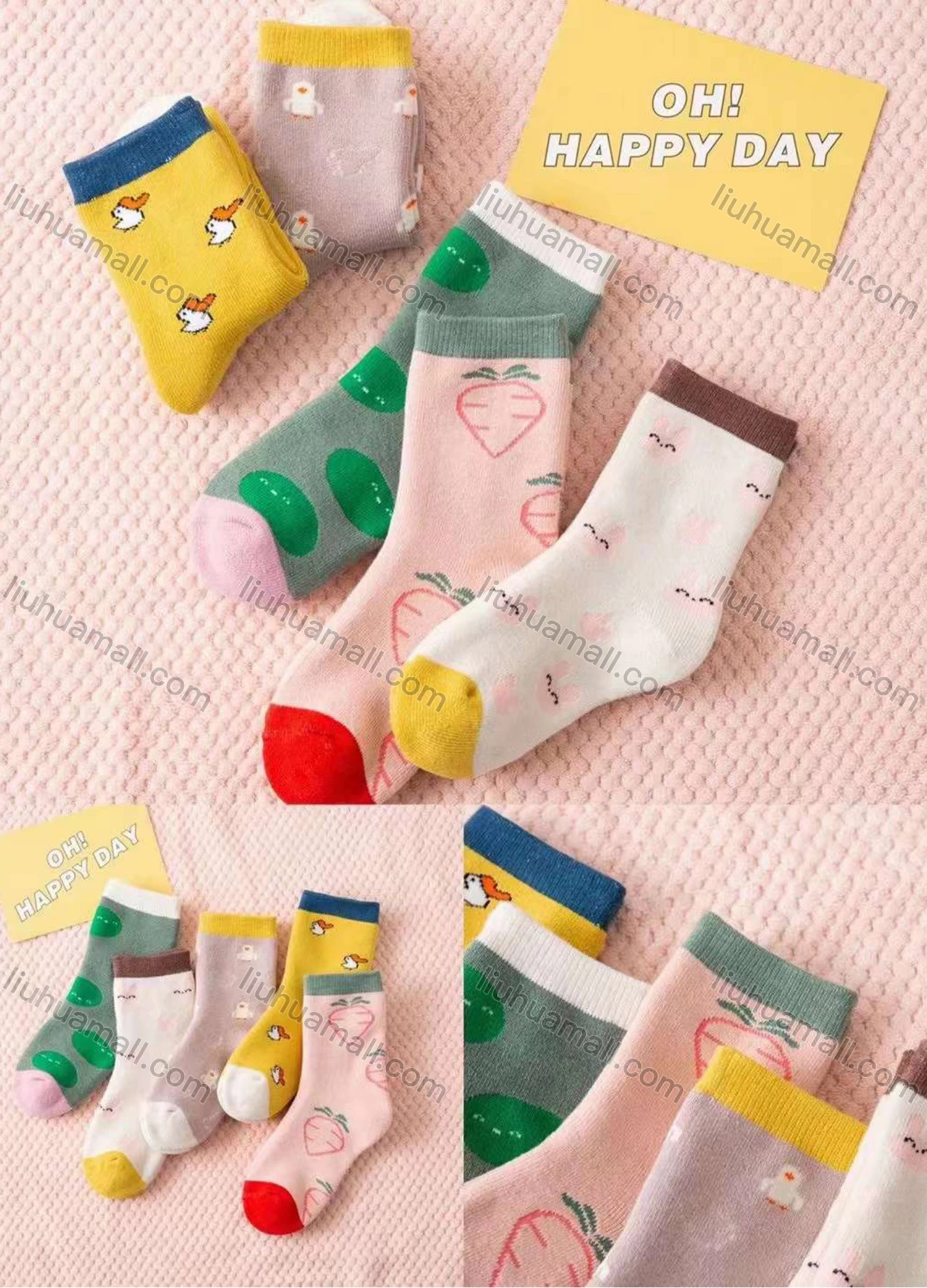 Wholesale Kid's Comfy Cartoon Print Crew Medium Cotton Socks (10 pairs of socks in one package) - Liuhuamall