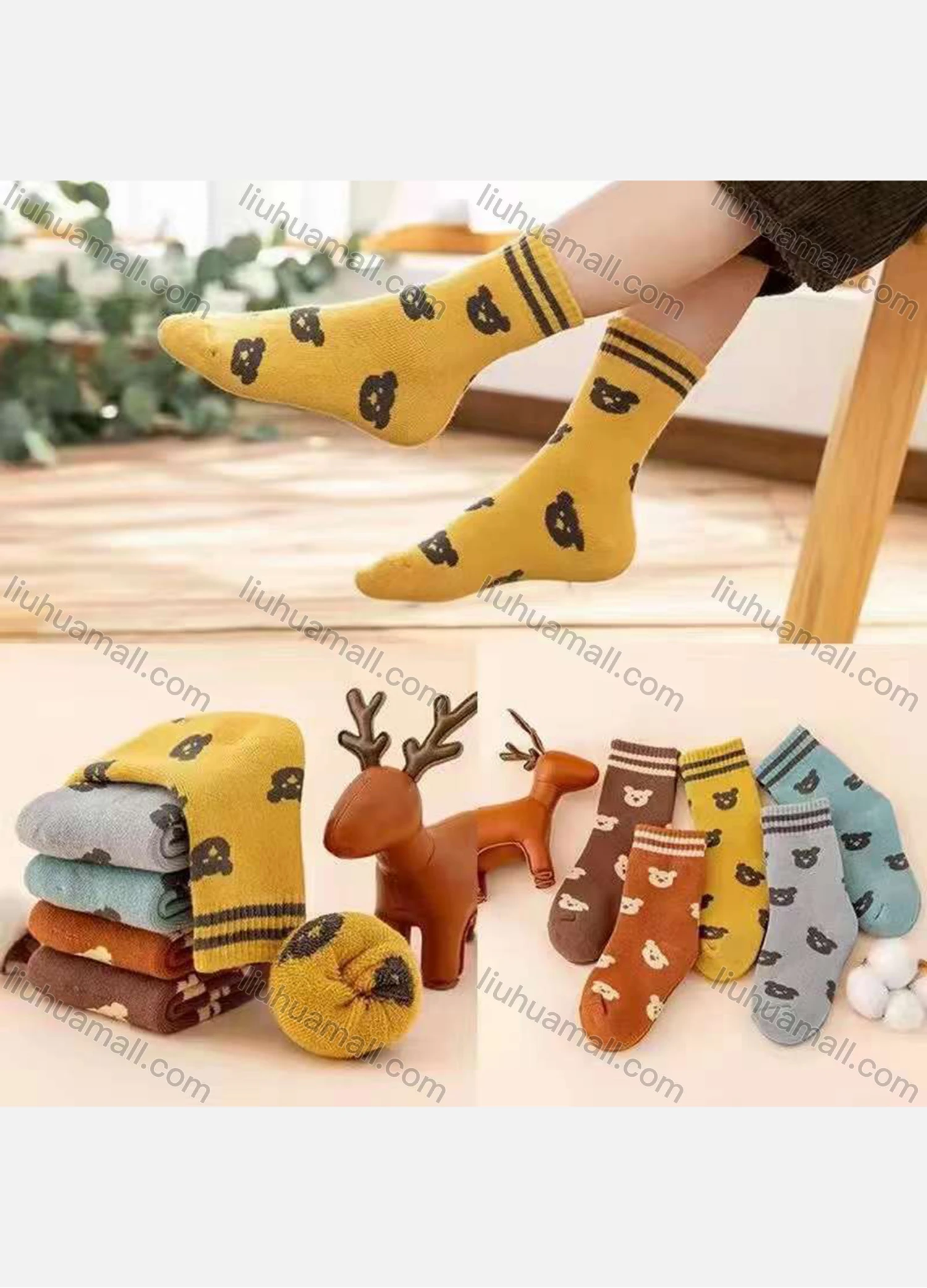 Wholesale Kid's Comfy Cartoon Print Crew Medium Cotton Socks (10 pairs of socks in one package) - Liuhuamall